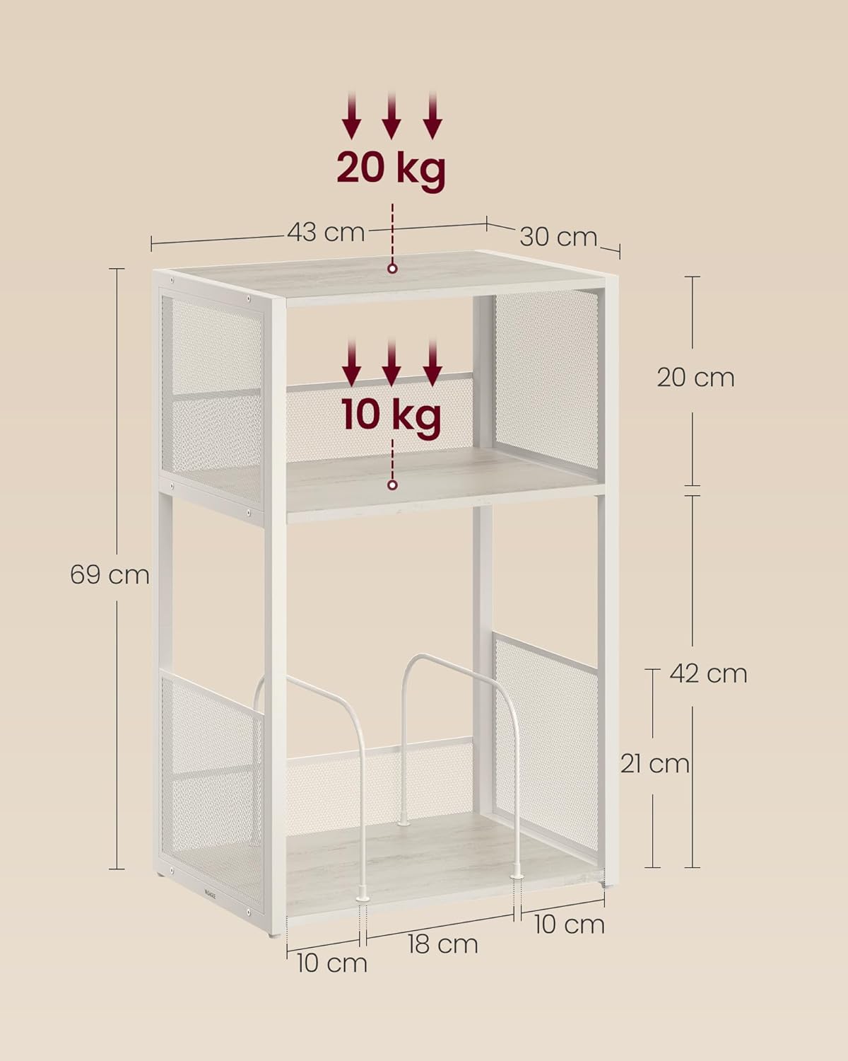 Stalak za gramofon, trostupanjski bočni stol 30x43x69 cm, antik bijeli