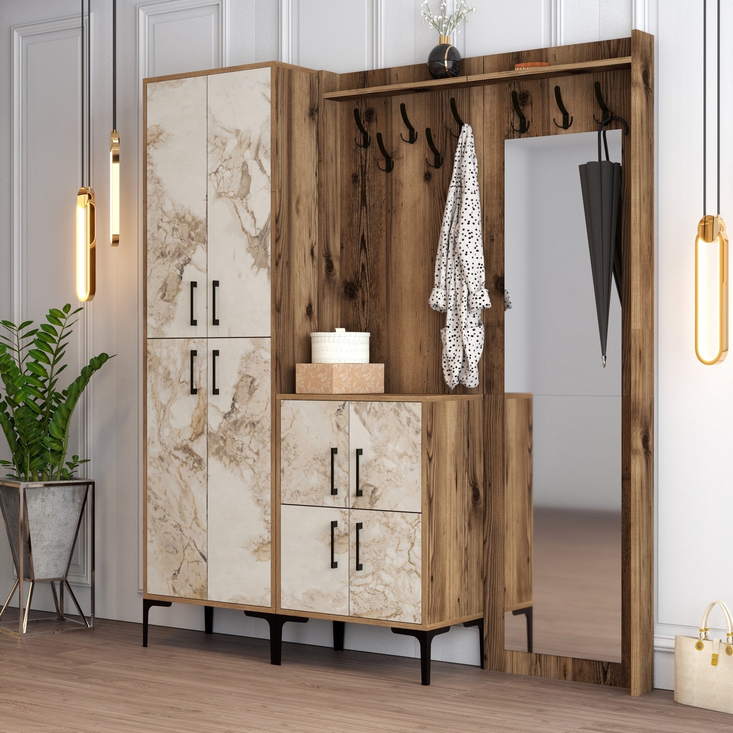 Stalak za hodnik Berlin ABC - Walnut, White Marble | AG-vitahome.hr