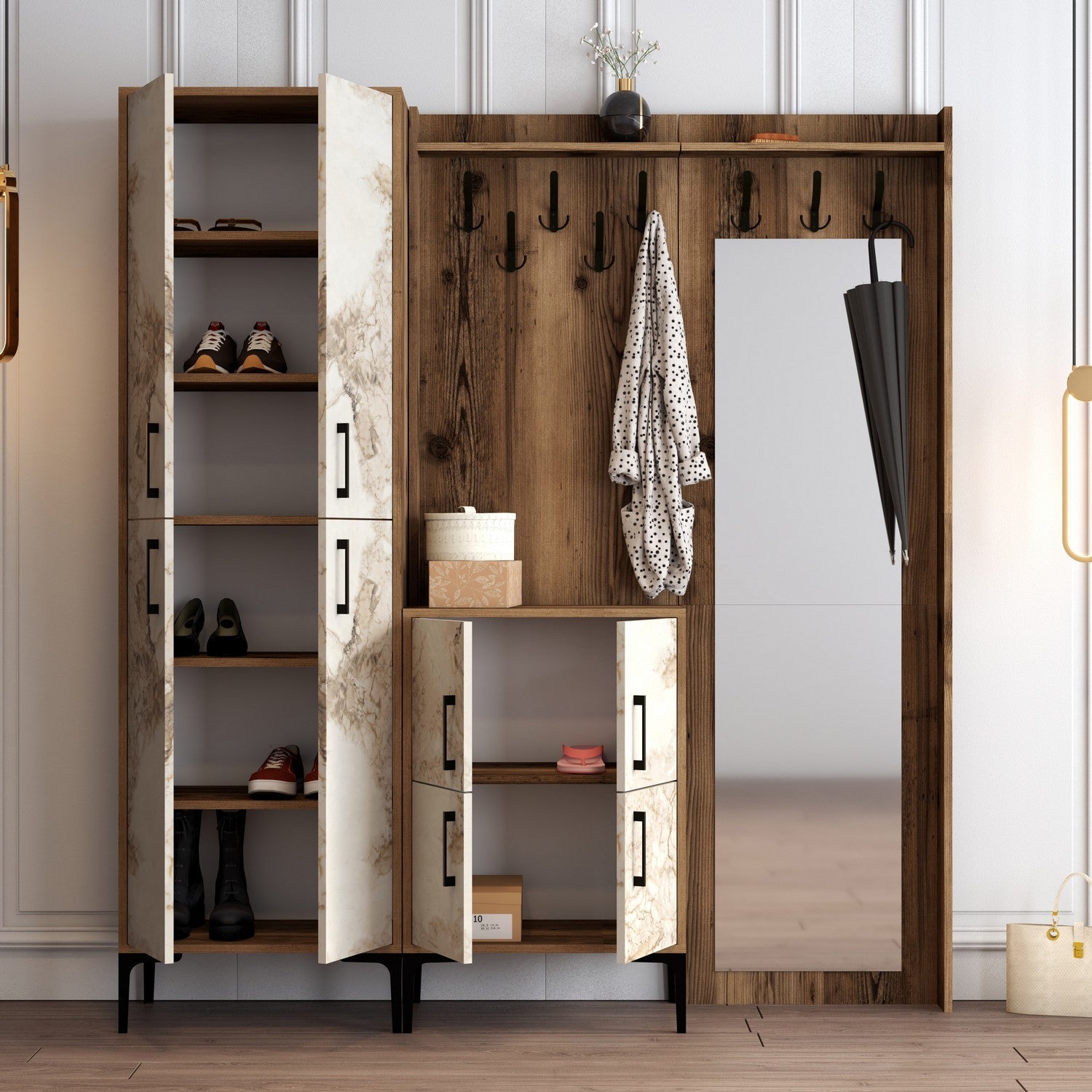 Stalak za hodnik Berlin ABC - Walnut, White Marble | AG-vitahome.hr