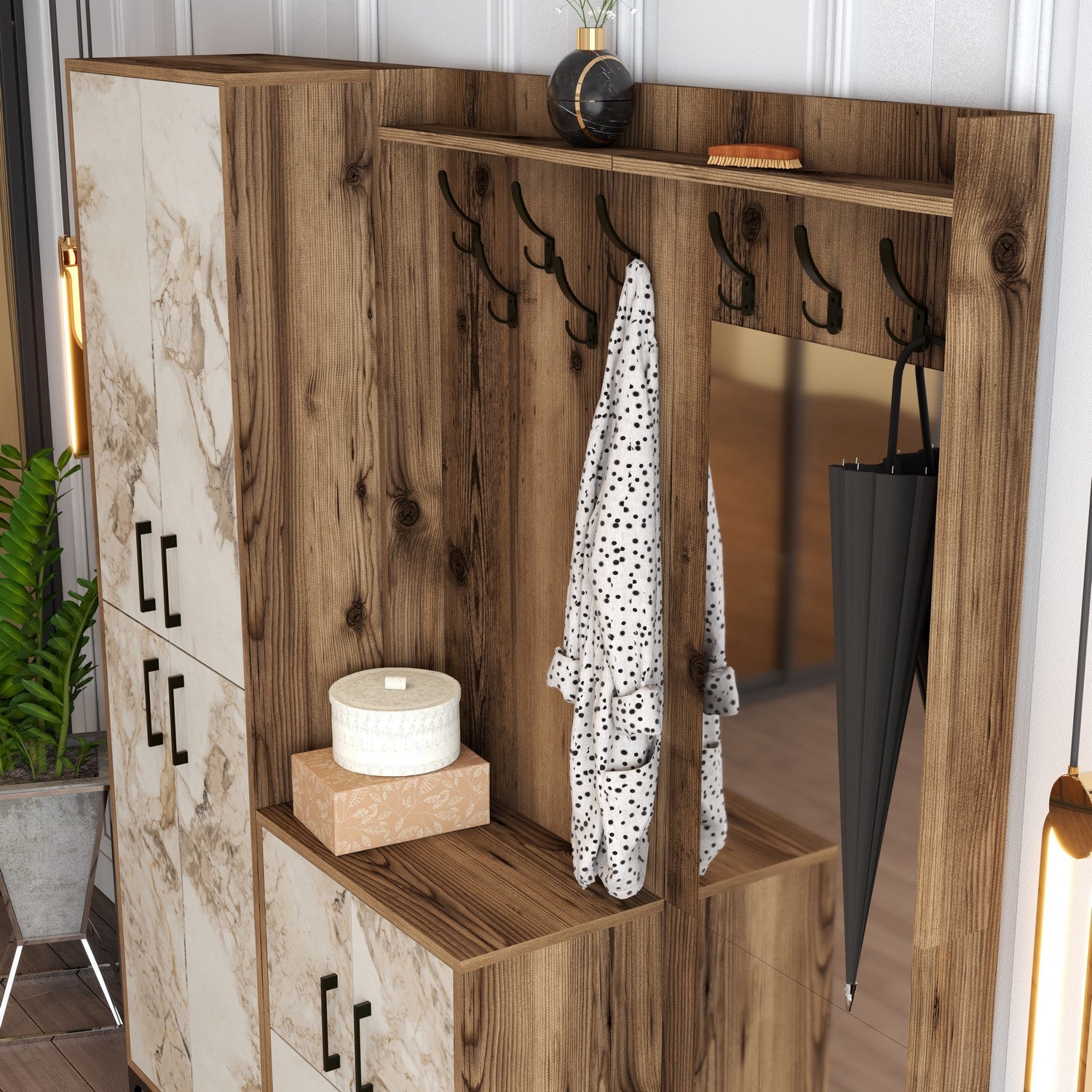 Stalak za hodnik Berlin ABC - Walnut, White Marble | AG-vitahome.hr