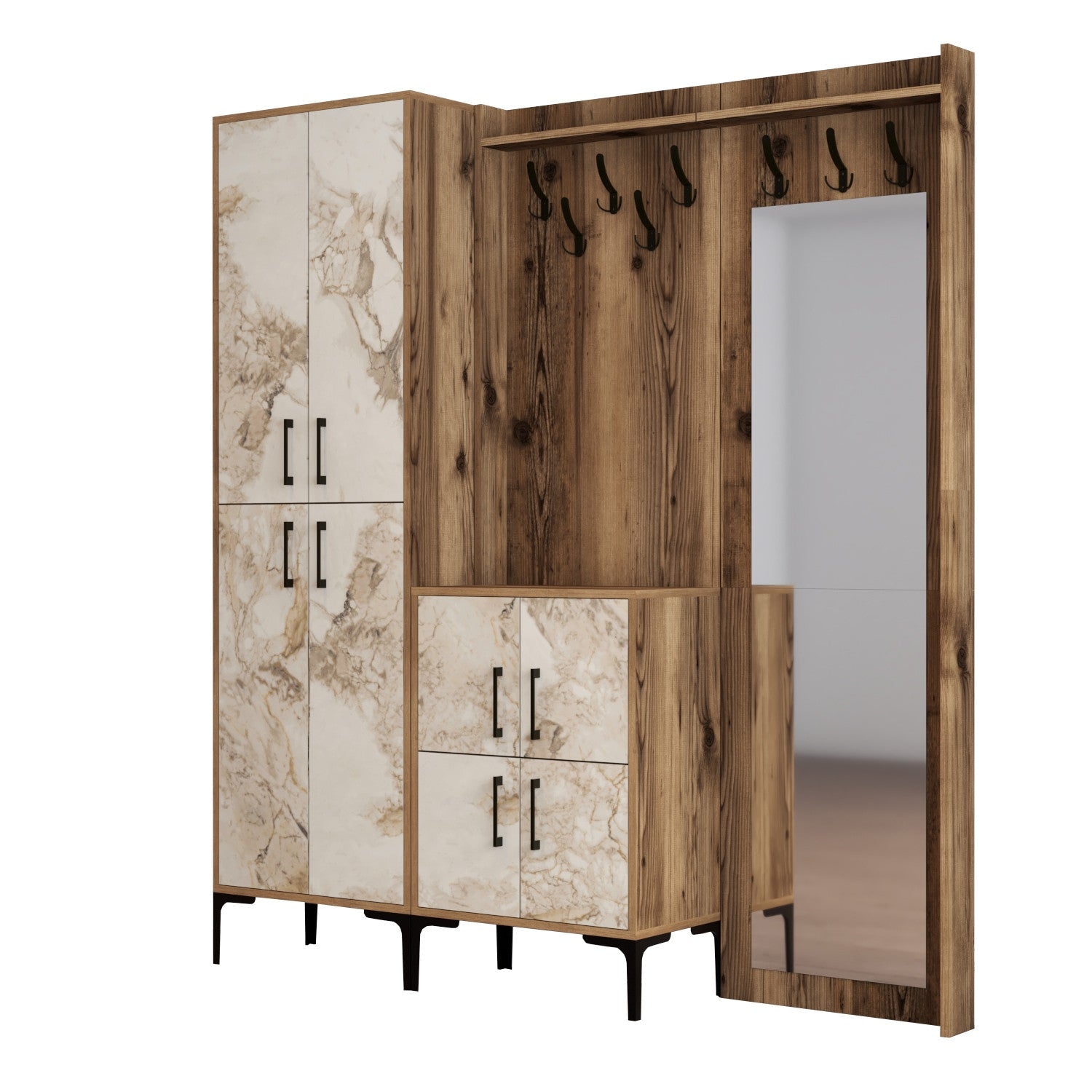 Stalak za hodnik Berlin ABC - Walnut, White Marble | AG-vitahome.hr