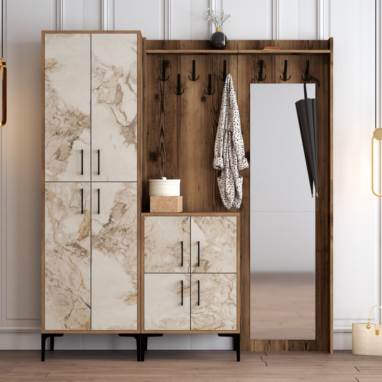 Stalak za hodnik Berlin ABC - Walnut, White Marble | AG-vitahome.hr