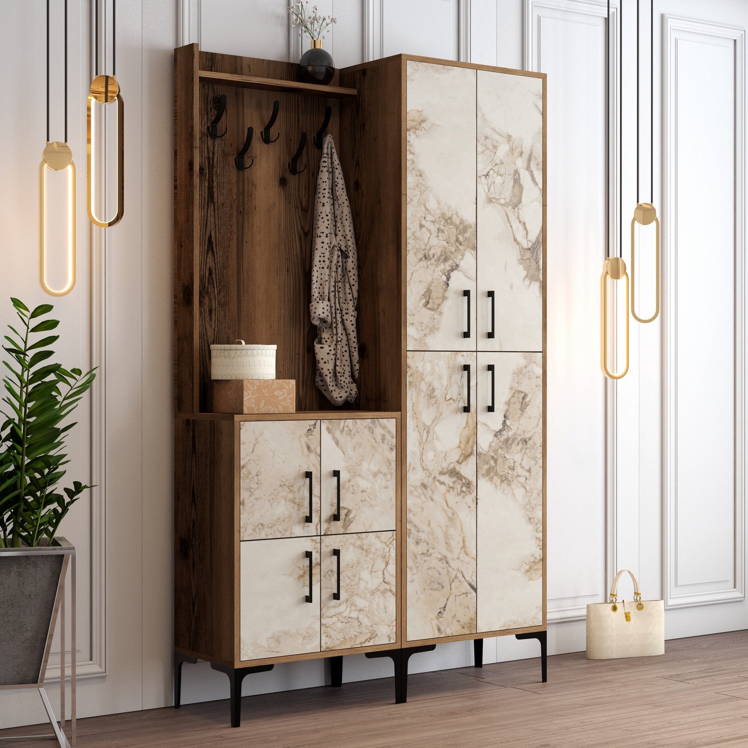 Stalak za hodnik Berlin BA - Walnut, White Marble | AG-vitahome.hr