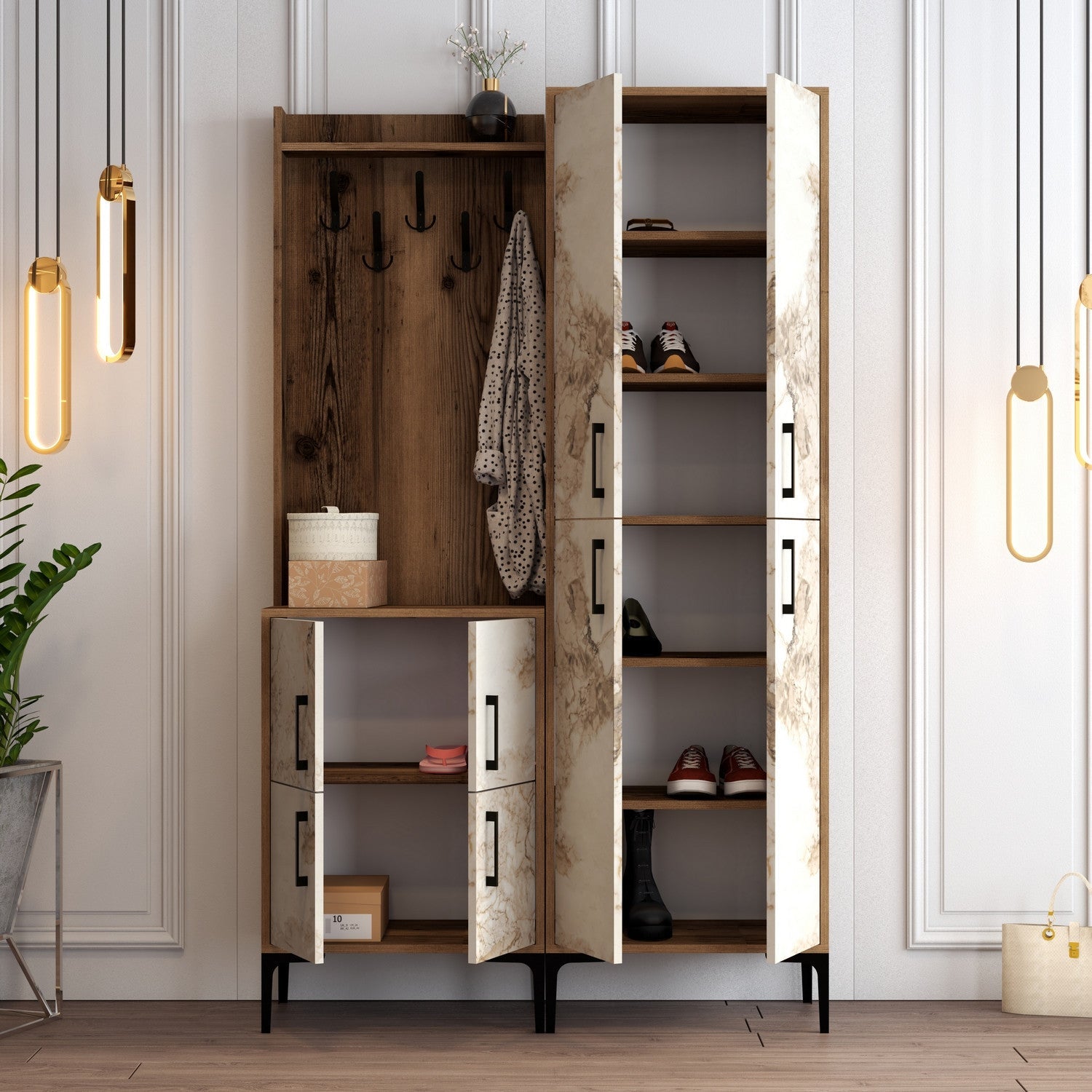 Stalak za hodnik Berlin BA - Walnut, White Marble | AG-vitahome.hr