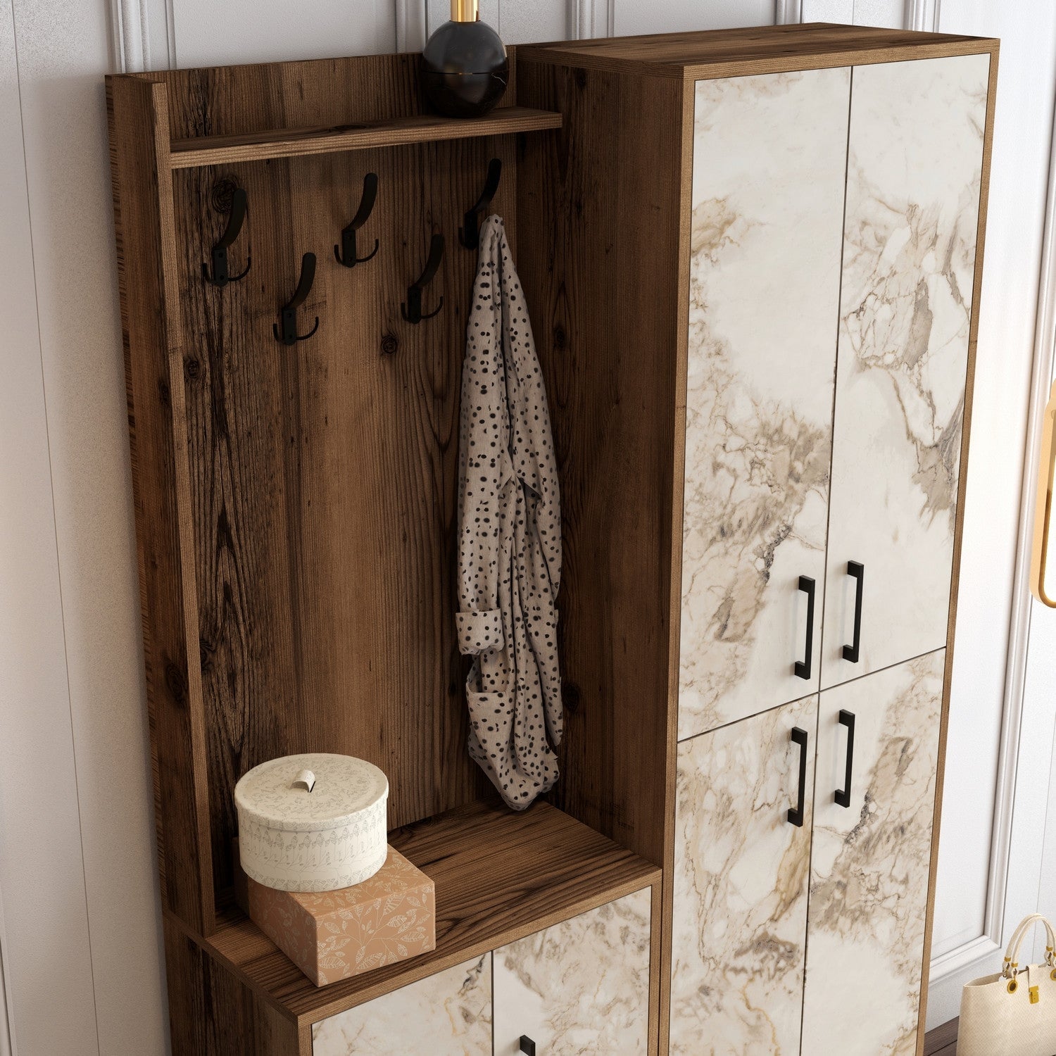 Stalak za hodnik Berlin BA - Walnut, White Marble | AG-vitahome.hr