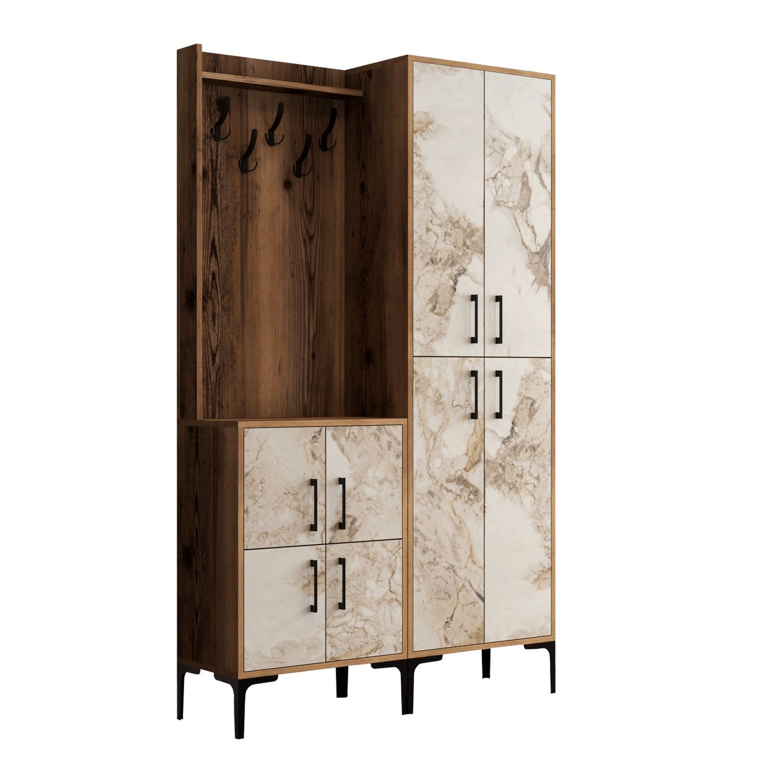 Stalak za hodnik Berlin BA - Walnut, White Marble | AG-vitahome.hr