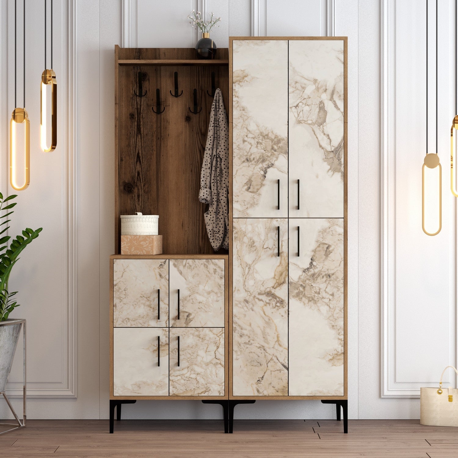 Stalak za hodnik Berlin BA - Walnut, White Marble | AG-vitahome.hr