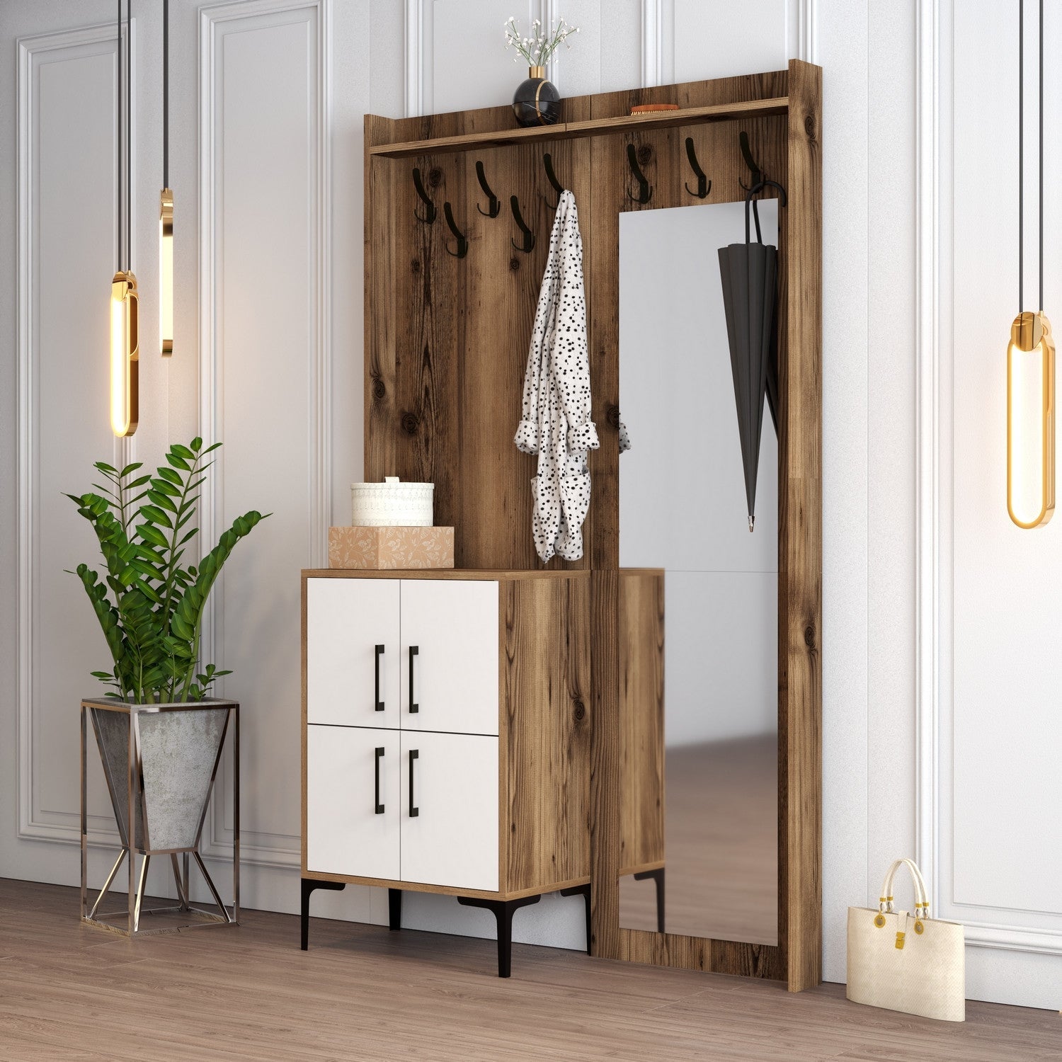 Stalak za hodnik Berlin BC - Walnut, White | AG-vitahome.hr
