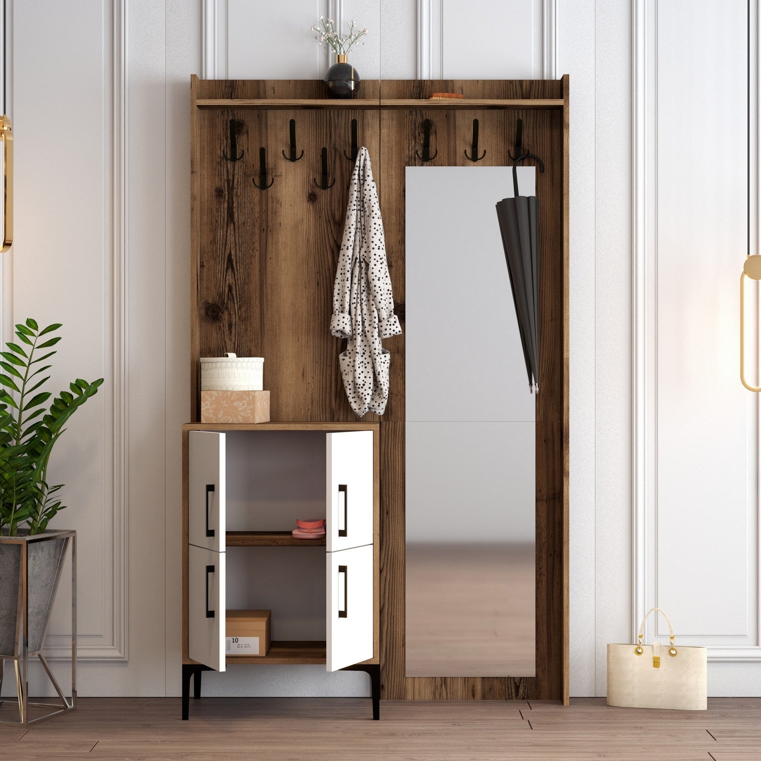 Stalak za hodnik Berlin BC - Walnut, White | AG-vitahome.hr