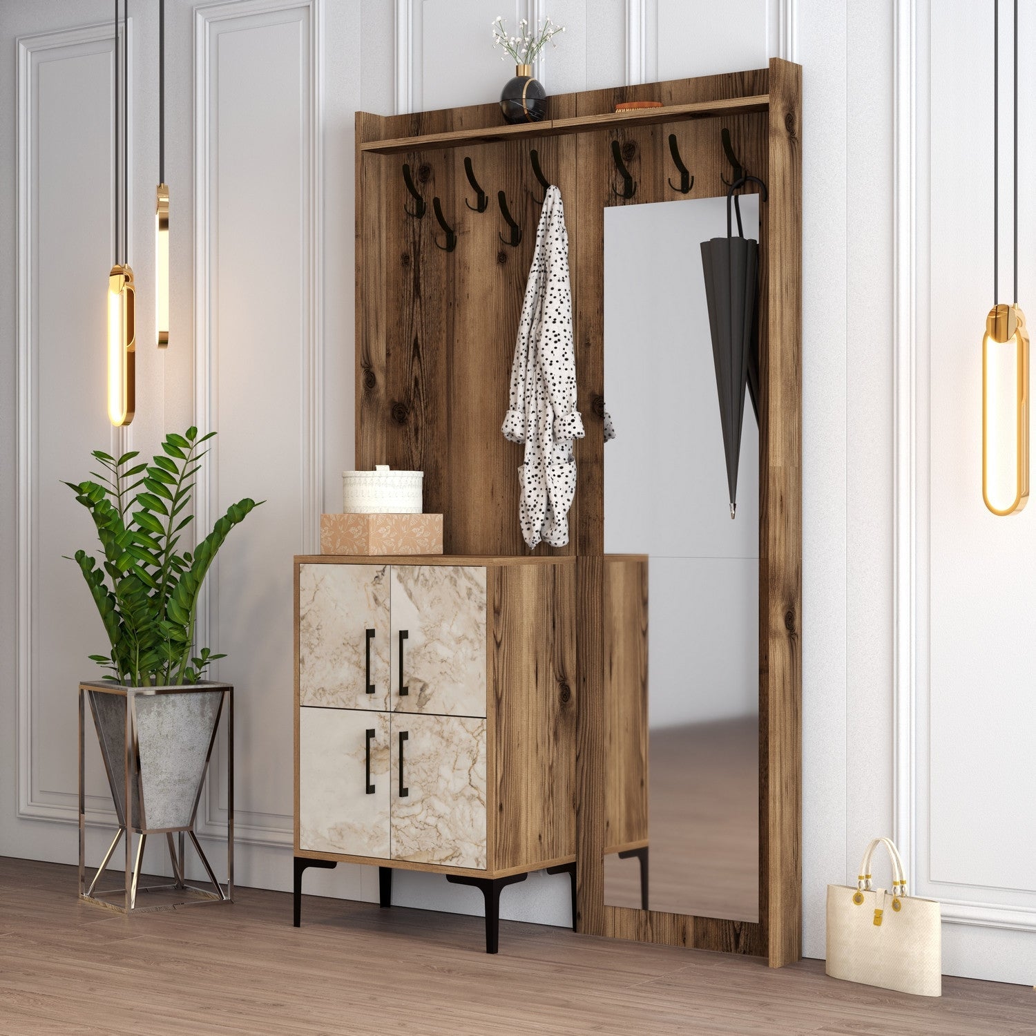 Stalak za hodnik Berlin BC - Walnut, White Marble | AG-vitahome.hr