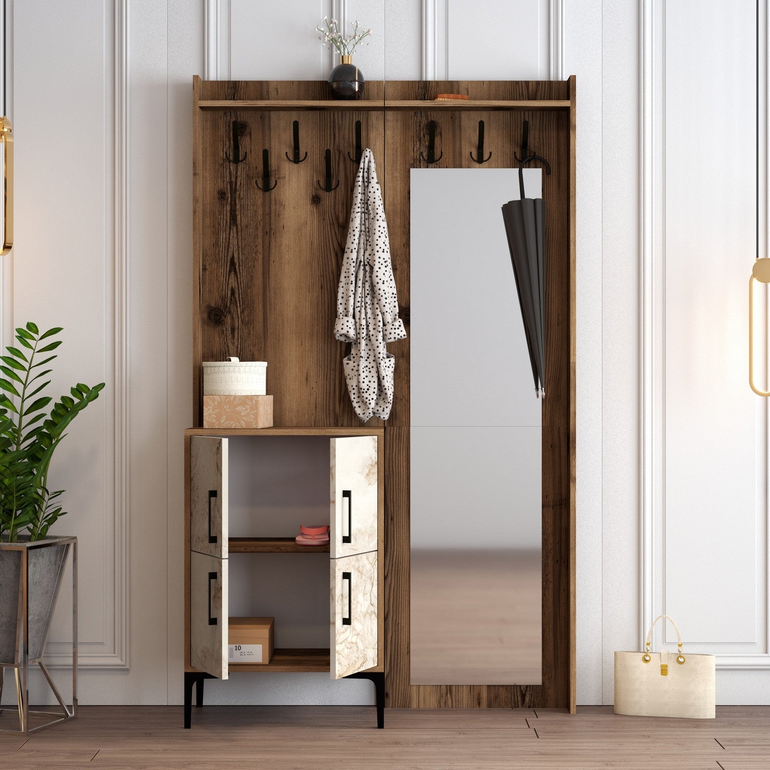 Stalak za hodnik Berlin BC - Walnut, White Marble | AG-vitahome.hr
