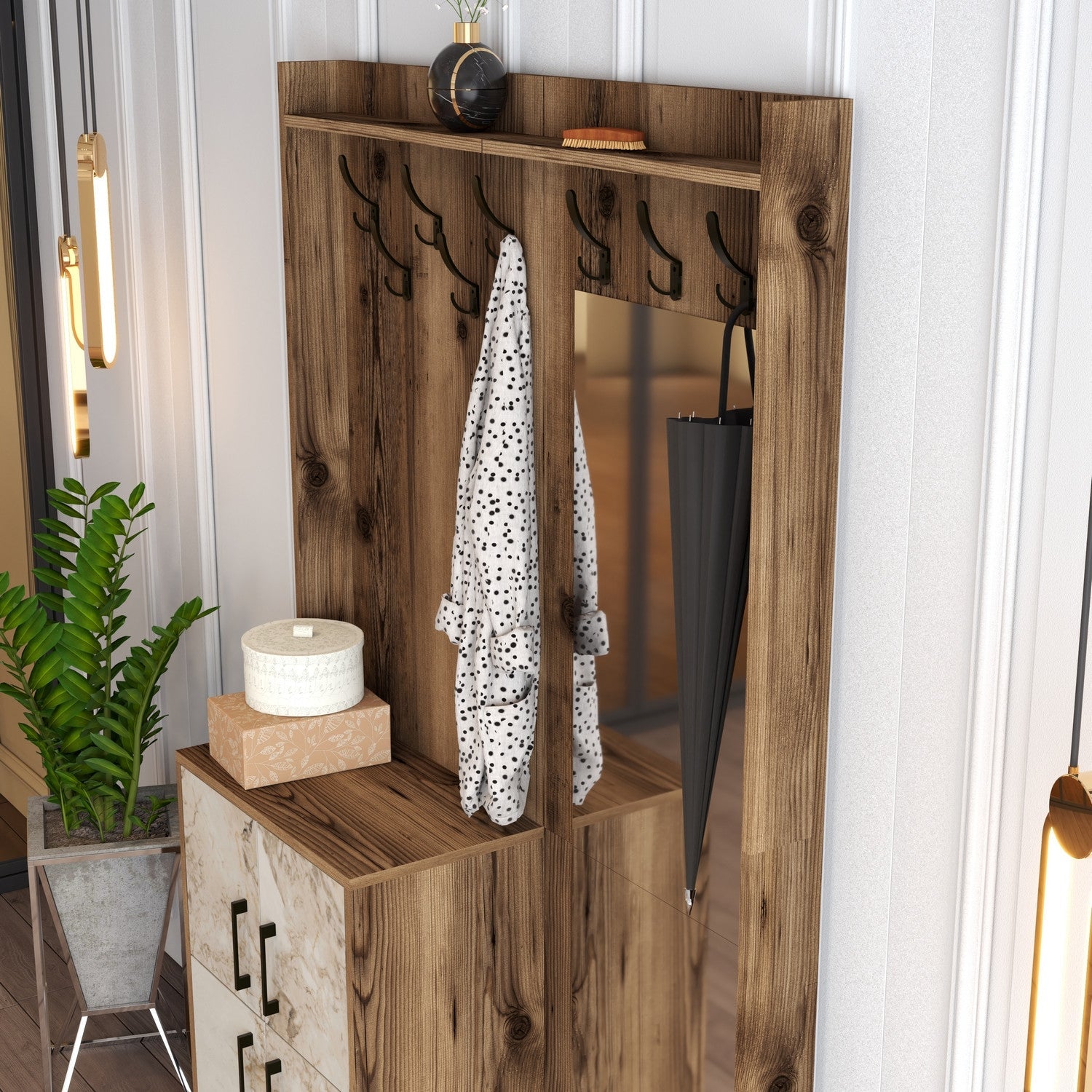 Stalak za hodnik Berlin BC - Walnut, White Marble | AG-vitahome.hr