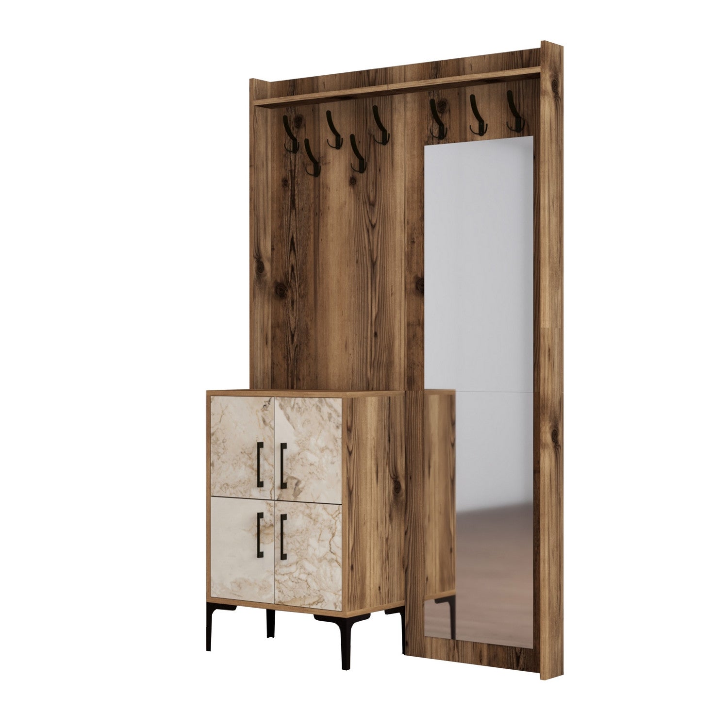 Stalak za hodnik Berlin BC - Walnut, White Marble | AG-vitahome.hr