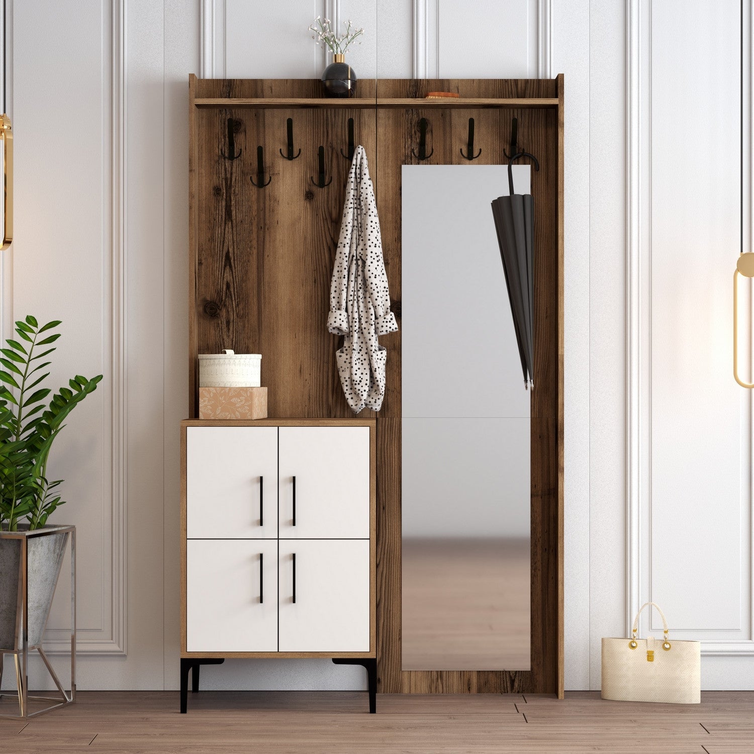 Stalak za hodnik Berlin BC - Walnut, White | AG-vitahome.hr
