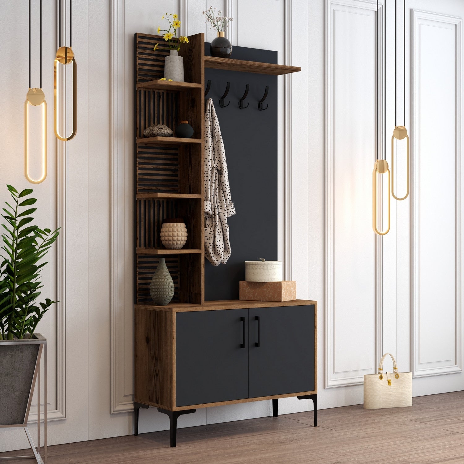 Stalak za hodnik Viyana D - Walnut, Anthracite | AG-vitahome.hr