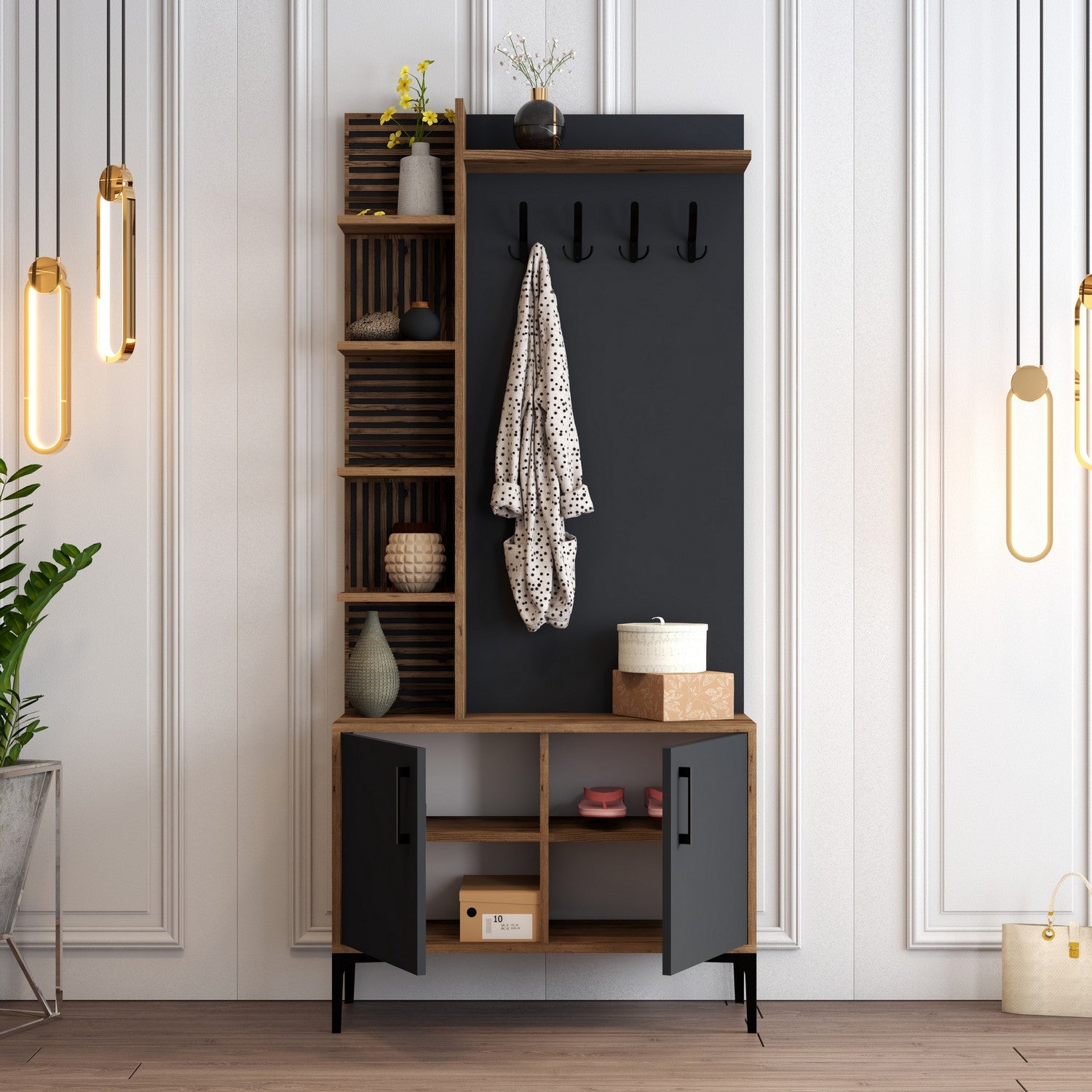 Stalak za hodnik Viyana D - Walnut, Anthracite | AG-vitahome.hr