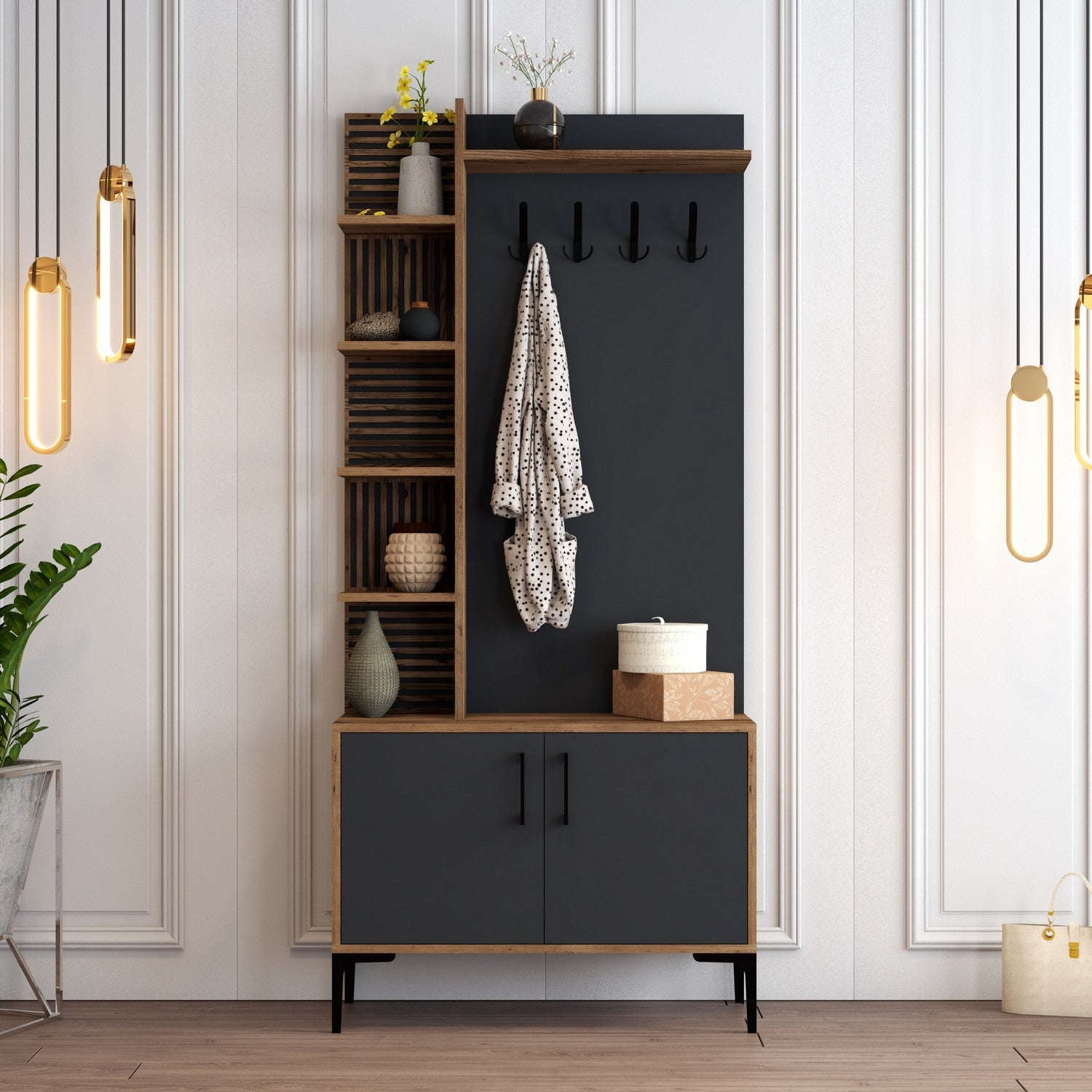 Stalak za hodnik Viyana D - Walnut, Anthracite | AG-vitahome.hr