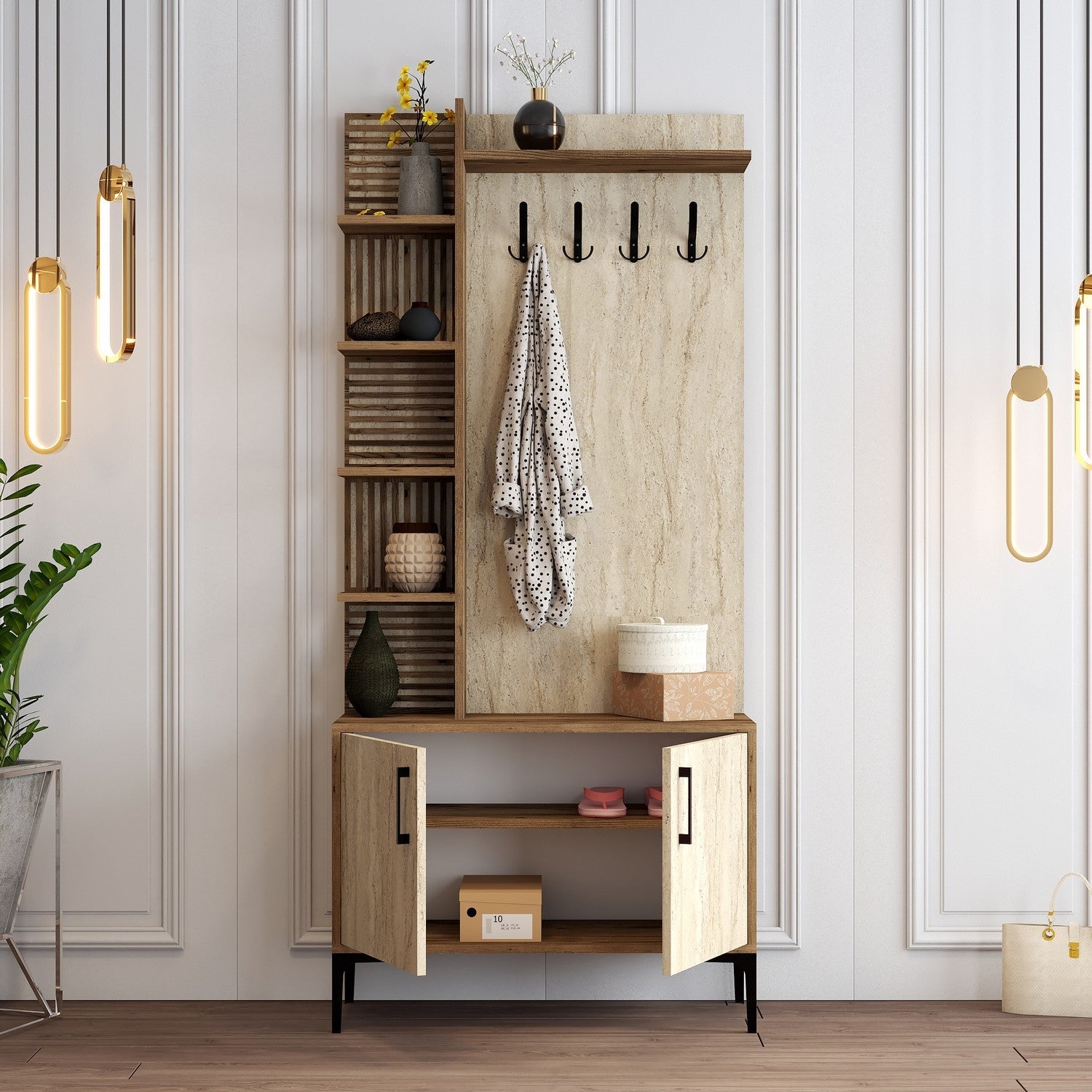 Stalak za hodnik Viyana D - Walnut, Travertine | AG-vitahome.hr