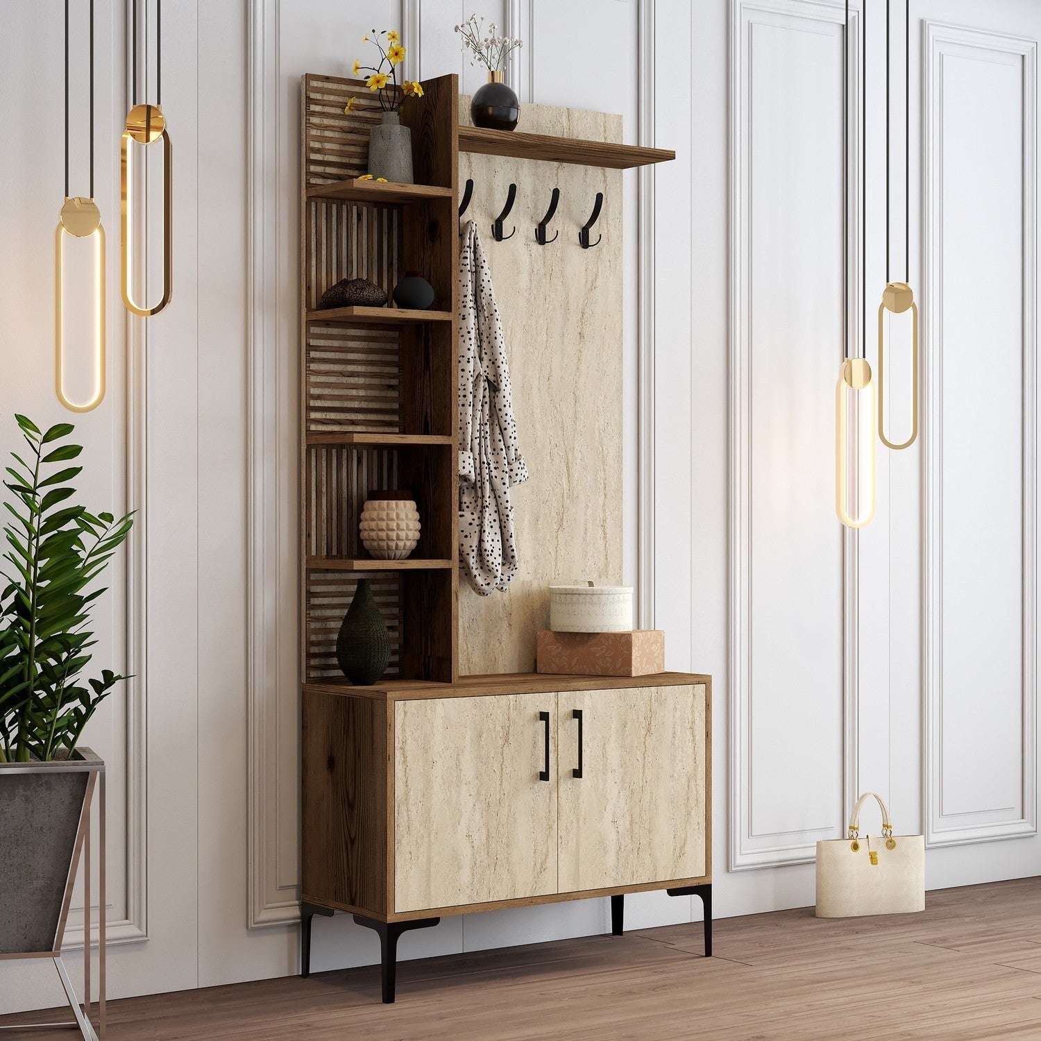 Stalak za hodnik Viyana D - Walnut, Travertine | AG-vitahome.hr