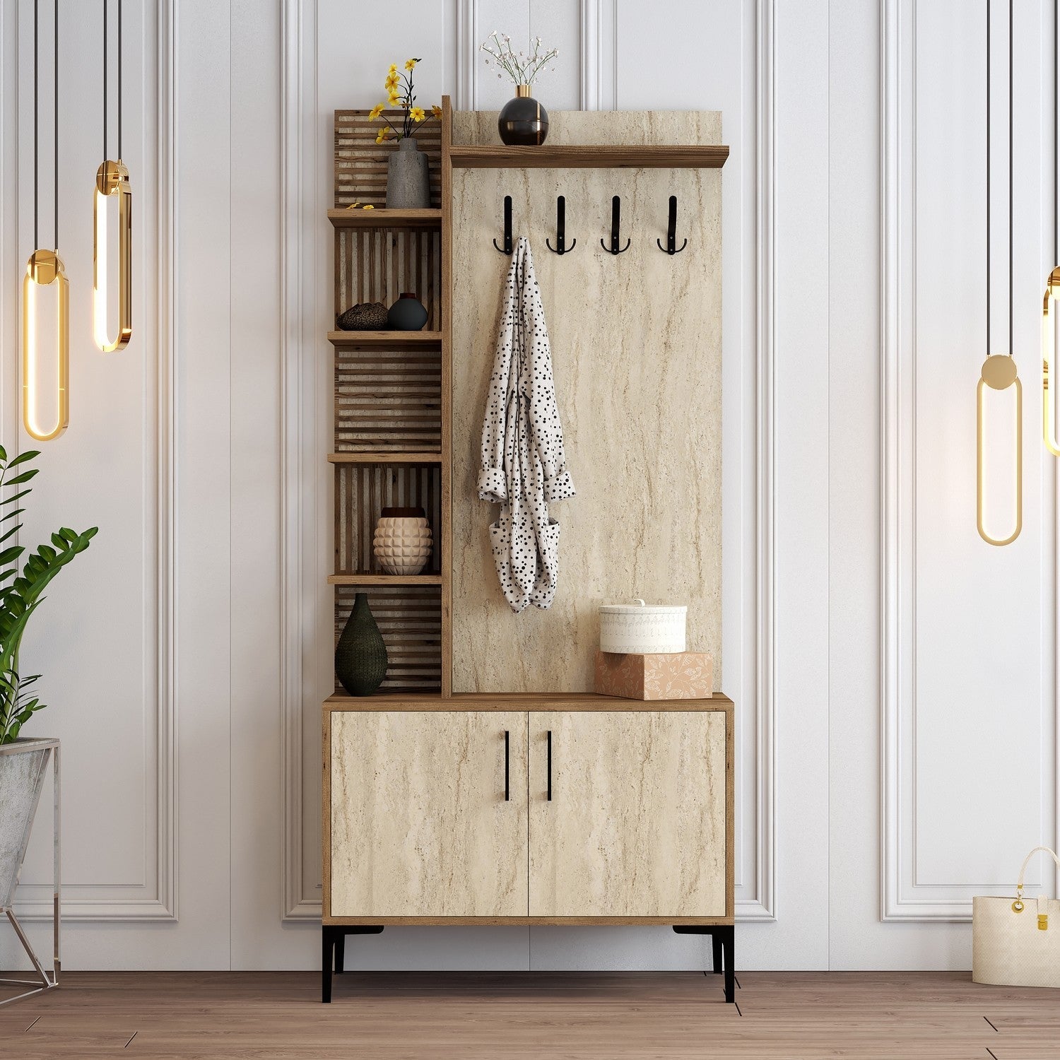 Stalak za hodnik Viyana D - Walnut, Travertine | AG-vitahome.hr
