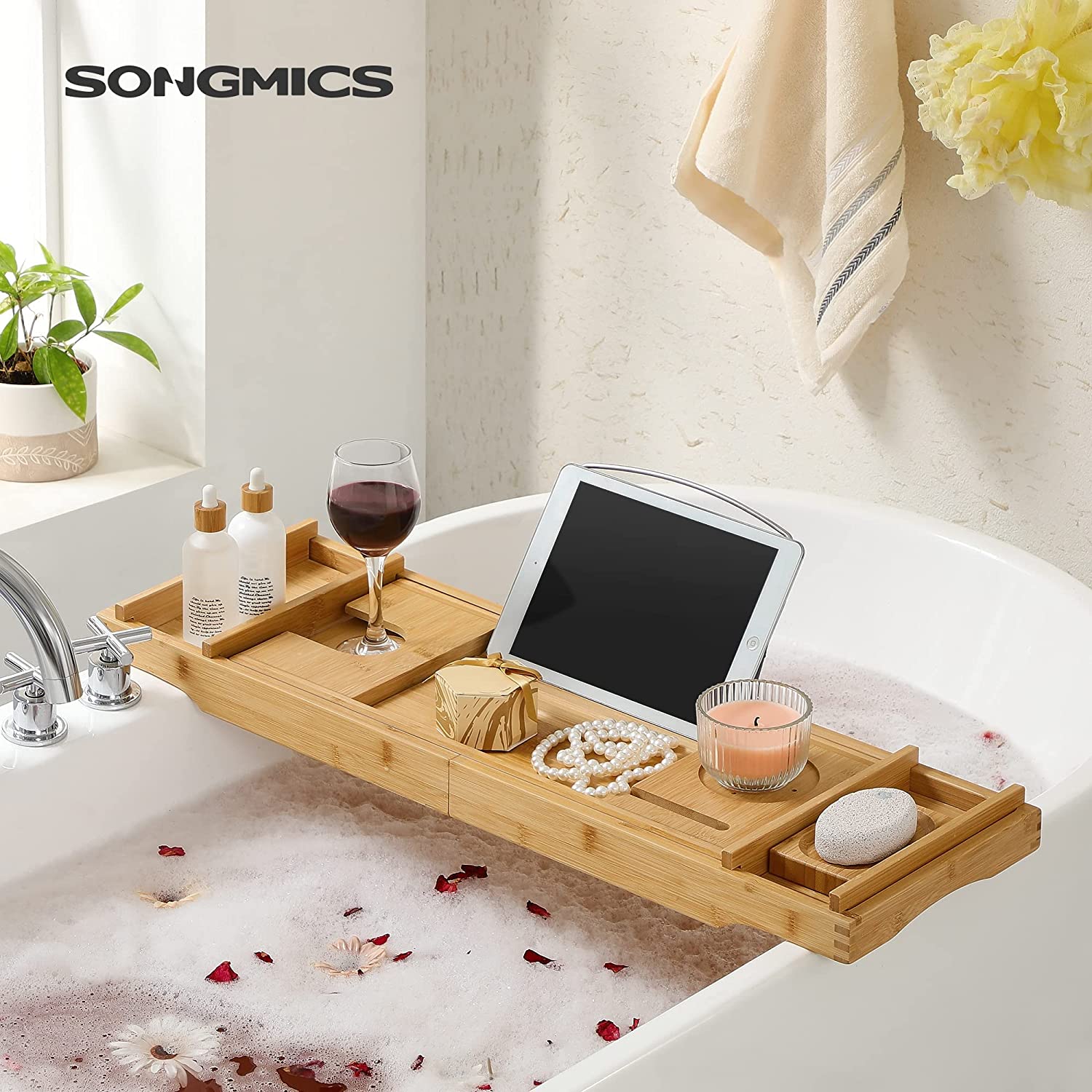 Stalak za kadu od bambusa 75-109 cm | SONGMICS-vitahome.hr