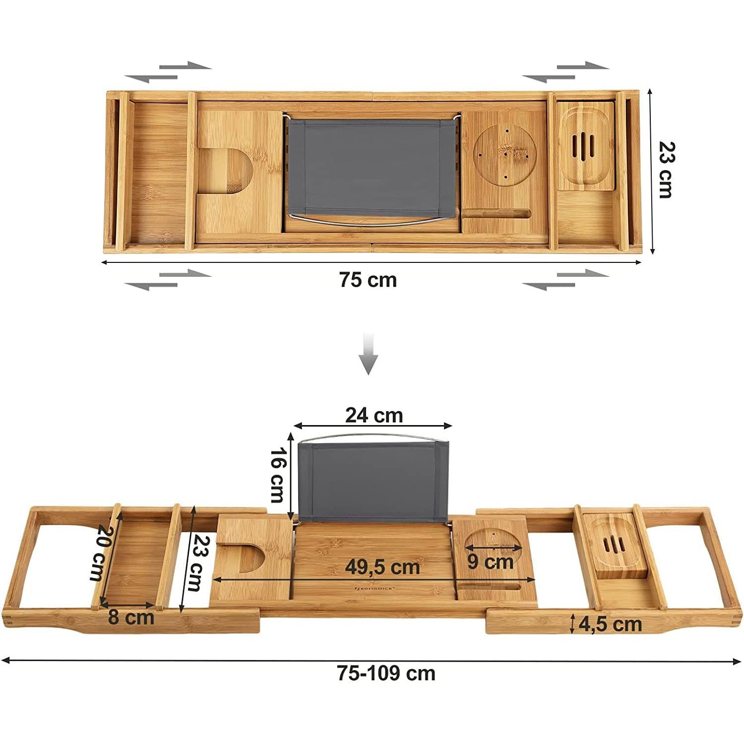 Stalak za kadu od bambusa 75-109 cm | SONGMICS-vitahome.hr
