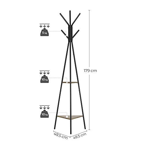 Stalak za kapute industrijskog stila, 49,5 x 49,5 x 179 cm, sive i crne boje | VASAGLE-vitahome.hr