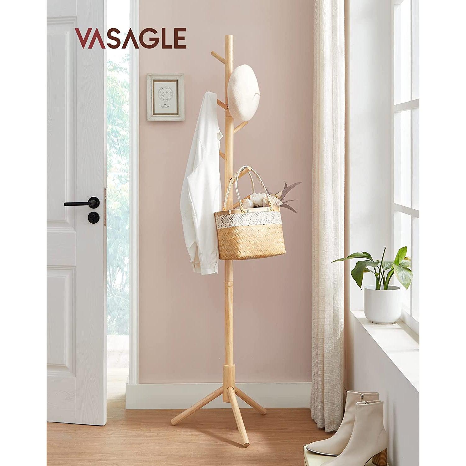 Stalak za kapute od punog drva s 8 kuka visine 175 cm | VASAGLE-vitahome.hr