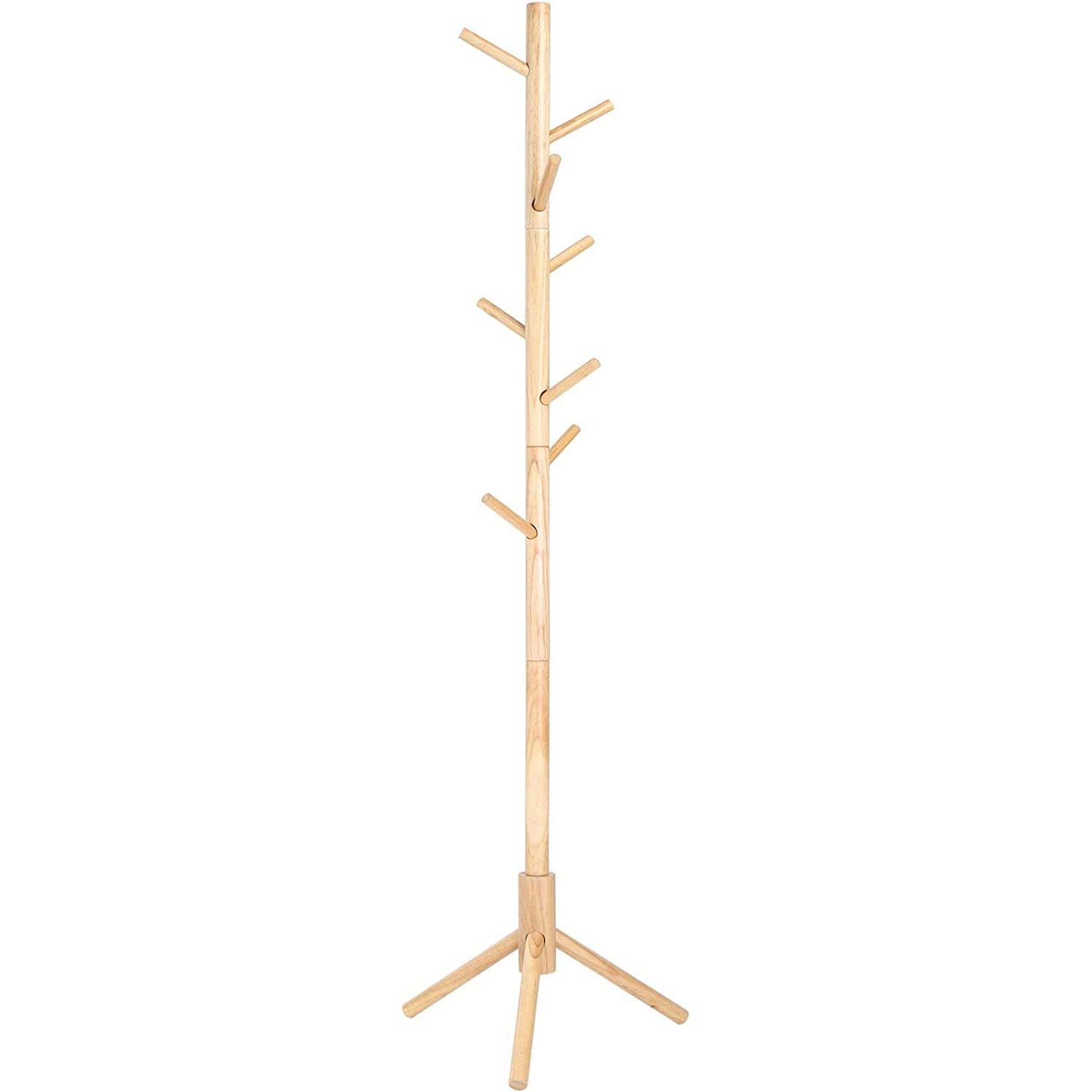 Stalak za kapute od punog drva s 8 kuka visine 175 cm | VASAGLE-vitahome.hr