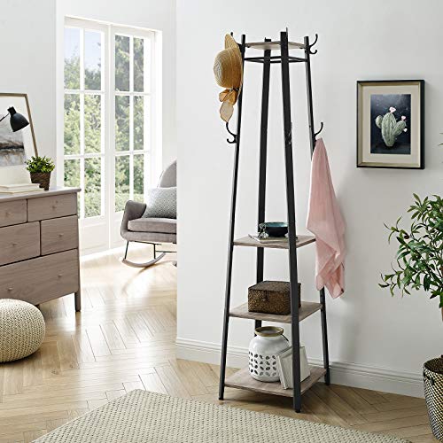 Stalak za kapute s policama, industrijskos stila, 43 x 43 x 180 cm, sivo crni | VASAGLE-vitahome.hr