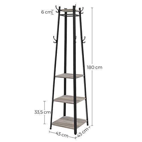 Stalak za kapute s policama, industrijskos stila, 43 x 43 x 180 cm, sivo crni | VASAGLE-vitahome.hr
