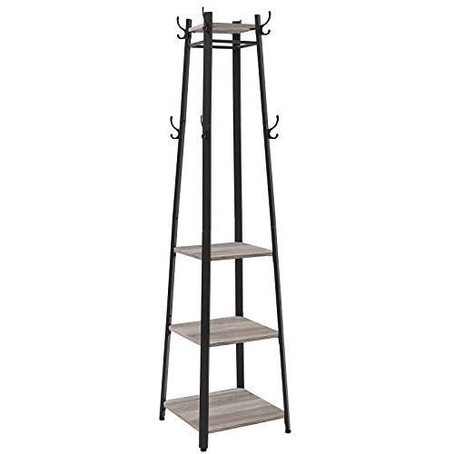 Stalak za kapute s policama, industrijskos stila, 43 x 43 x 180 cm, sivo crni | VASAGLE-vitahome.hr