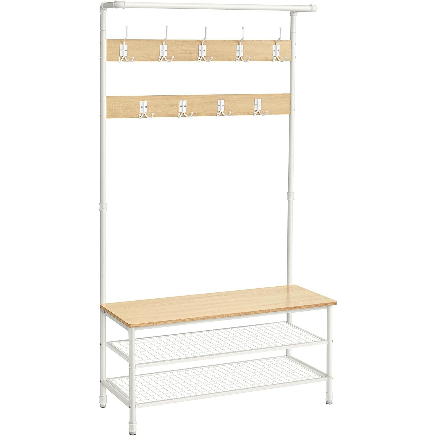 Stalak za kapute s prostorom za cipele, 41,5 x 100 x 182 cm, hrast i bijela boja | VASAGLE-vitahome.hr