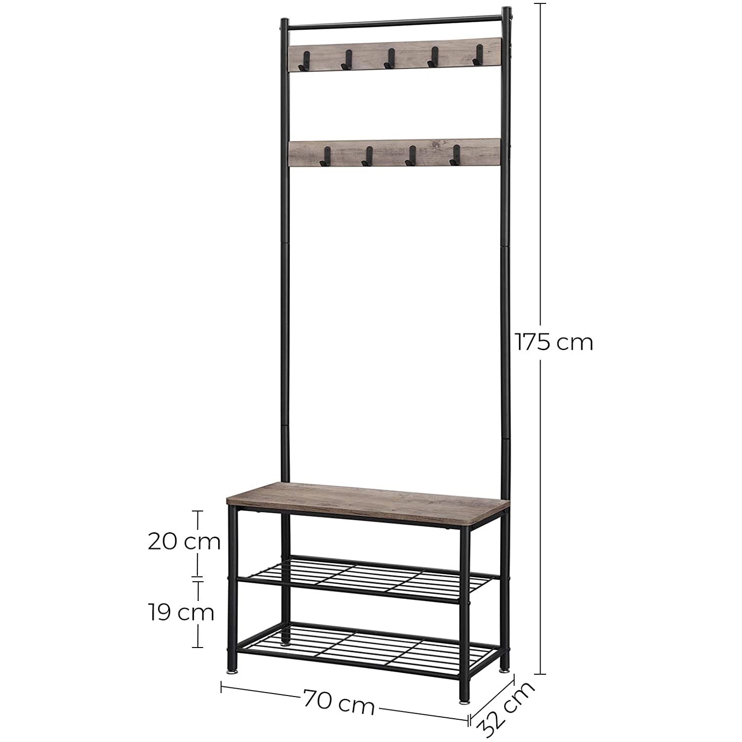 Stalak za kapute, stalak za cipele sa sjedalom, visina 175 cm | VASAGLE-vitahome.hr