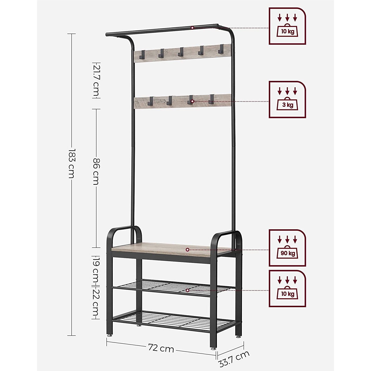 Stalak za kapute, stalak za kapute sa spremištem za cipele, visine 183 cm | VASAGLE-vitahome.hr