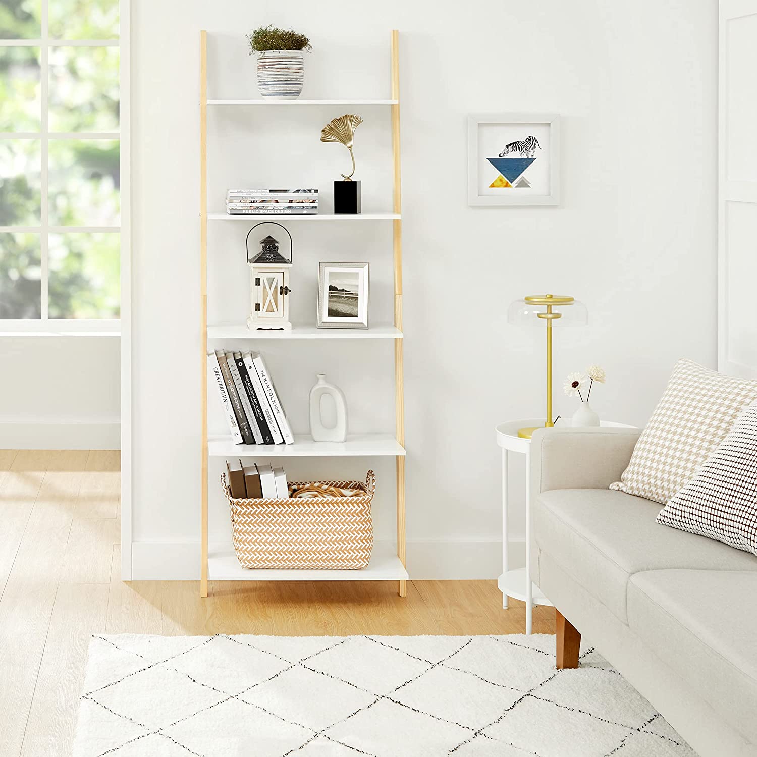 Stalak za knjige, 5-etažna polica s ljestvama 60 x 171 x 35 cm, bijela | Vasagle-vitahome.hr