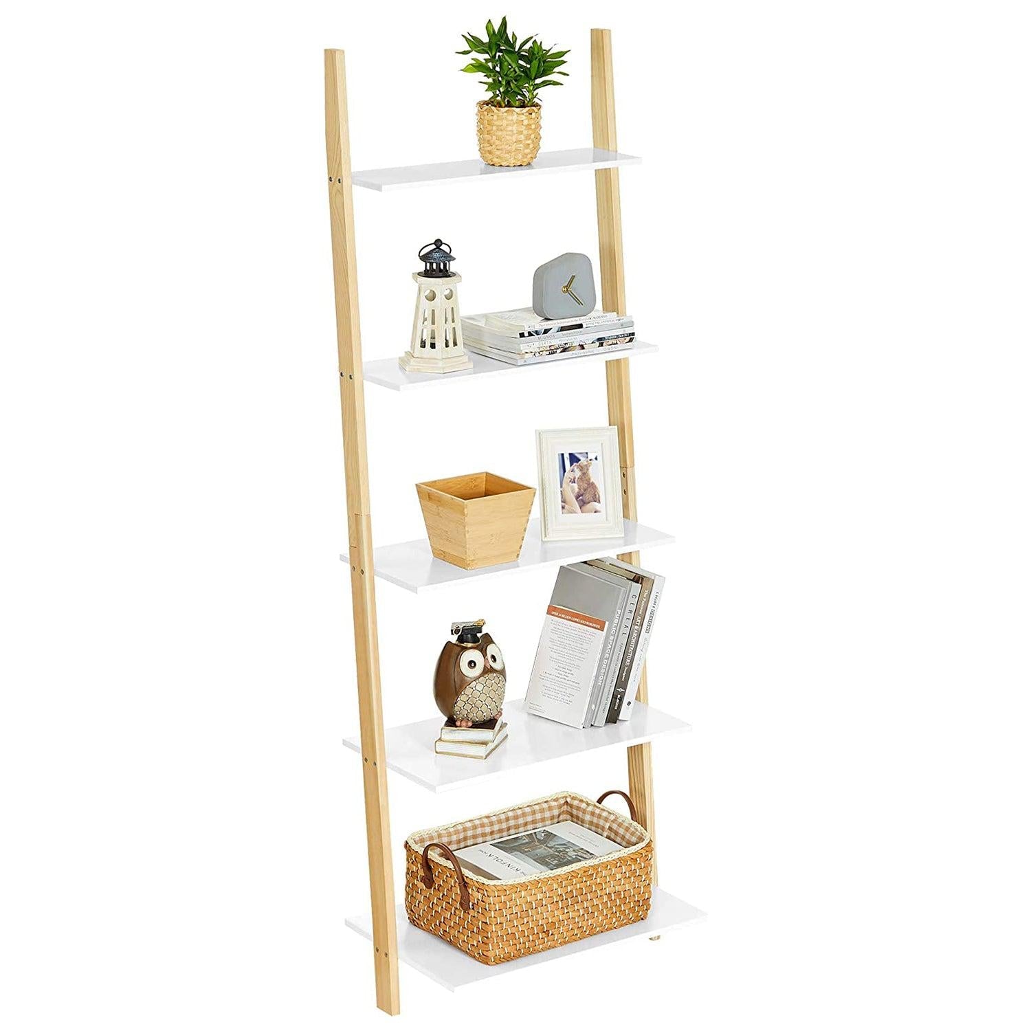Stalak za knjige, 5-etažna polica s ljestvama 60 x 171 x 35 cm, bijela | Vasagle-vitahome.hr
