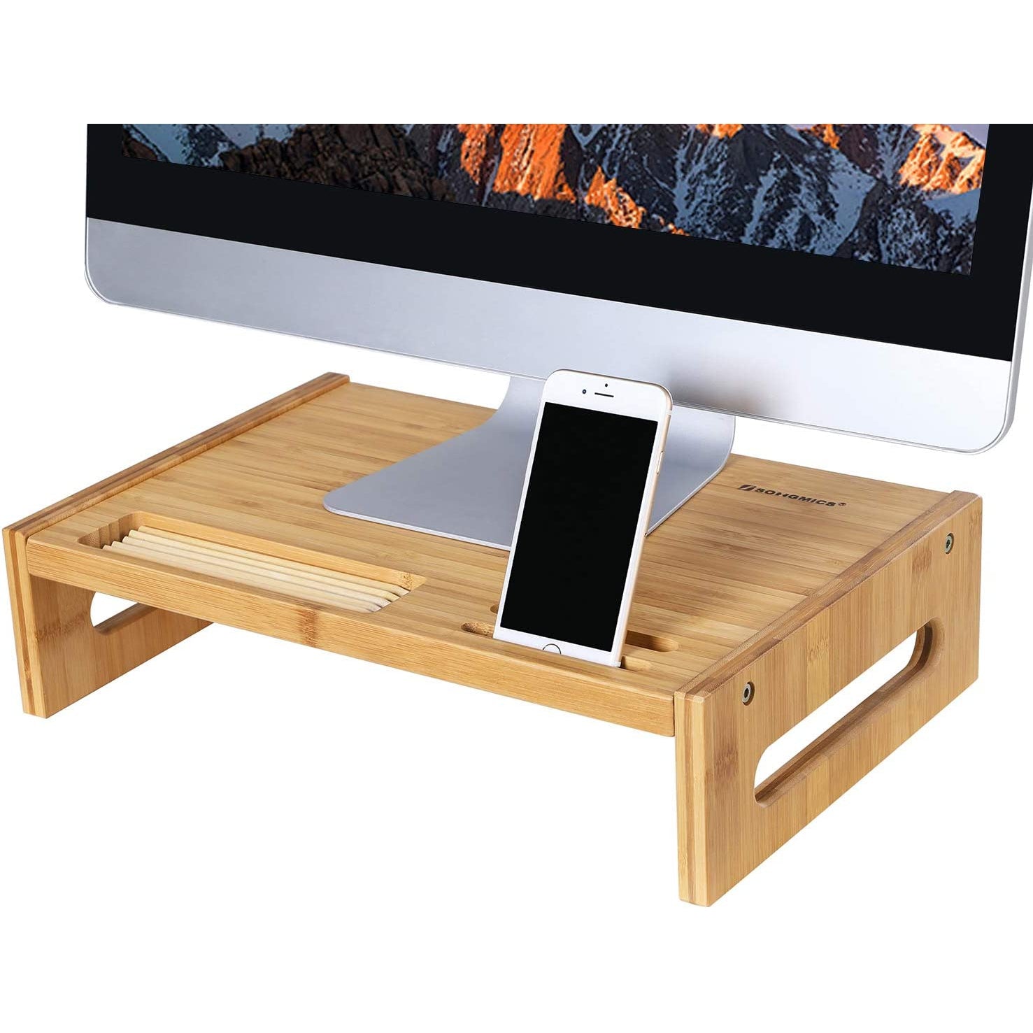 Stalak za monitor od bambusa, stolni organizator visine 10 cm | SONGMICS-vitahome.hr
