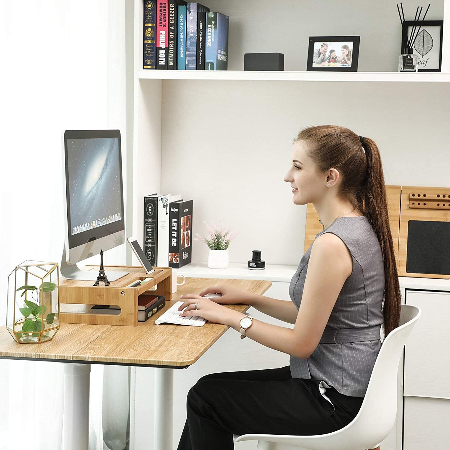 Stalak za monitor od bambusa, stolni organizator visine 10 cm | SONGMICS-vitahome.hr