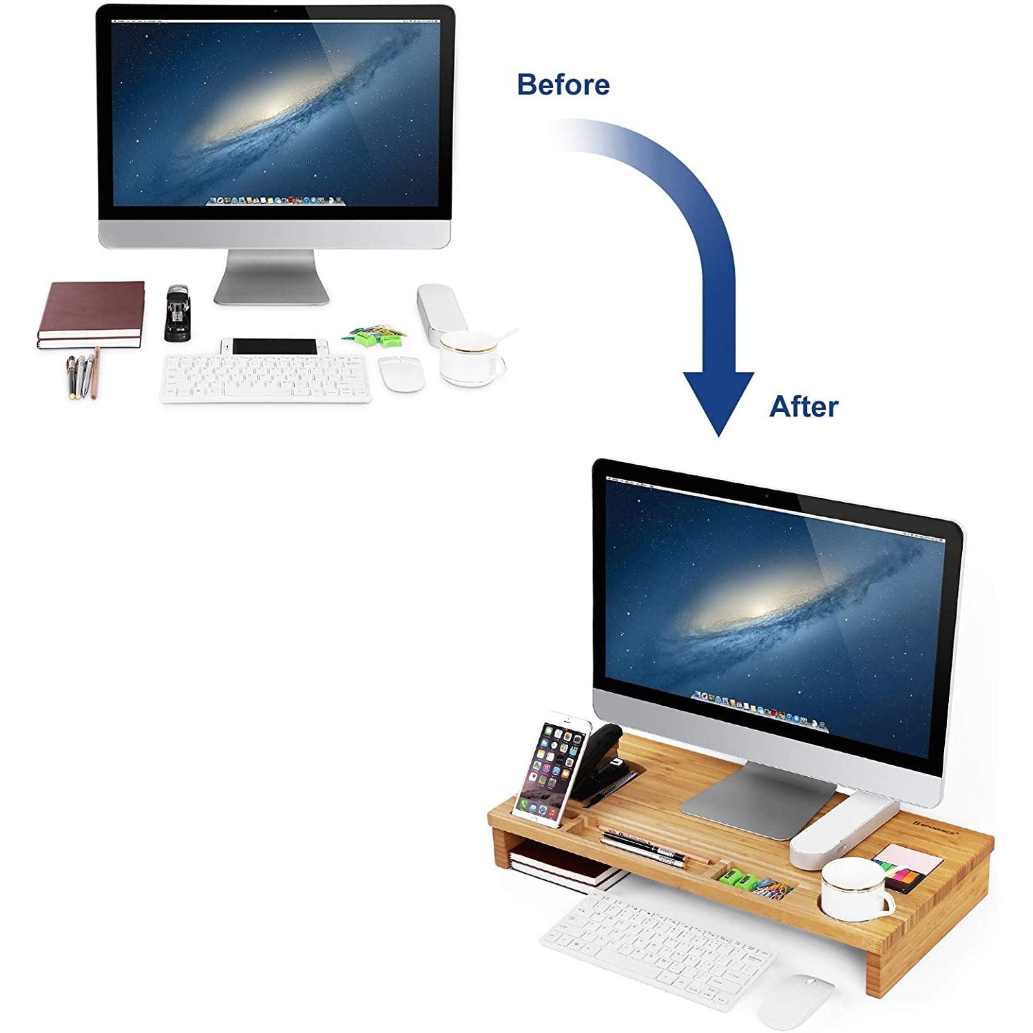 Stalak za monitor, stolni organizator od bambusa, 60 x 30,2 x 8,5 cm | SONGMICS-vitahome.hr