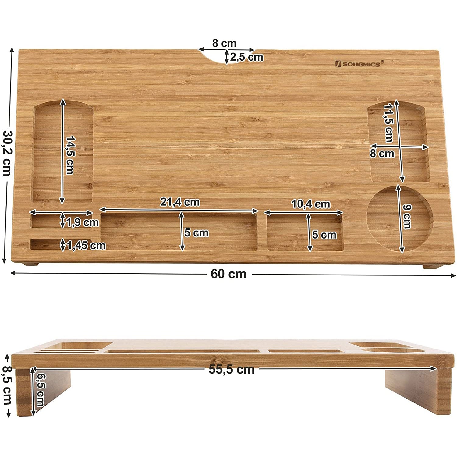 Stalak za monitor, stolni organizator od bambusa, 60 x 30,2 x 8,5 cm | SONGMICS-vitahome.hr