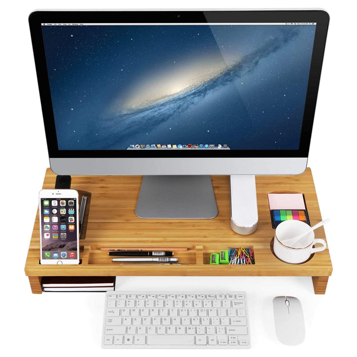 Stalak za monitor, stolni organizator od bambusa, 60 x 30,2 x 8,5 cm | SONGMICS-vitahome.hr