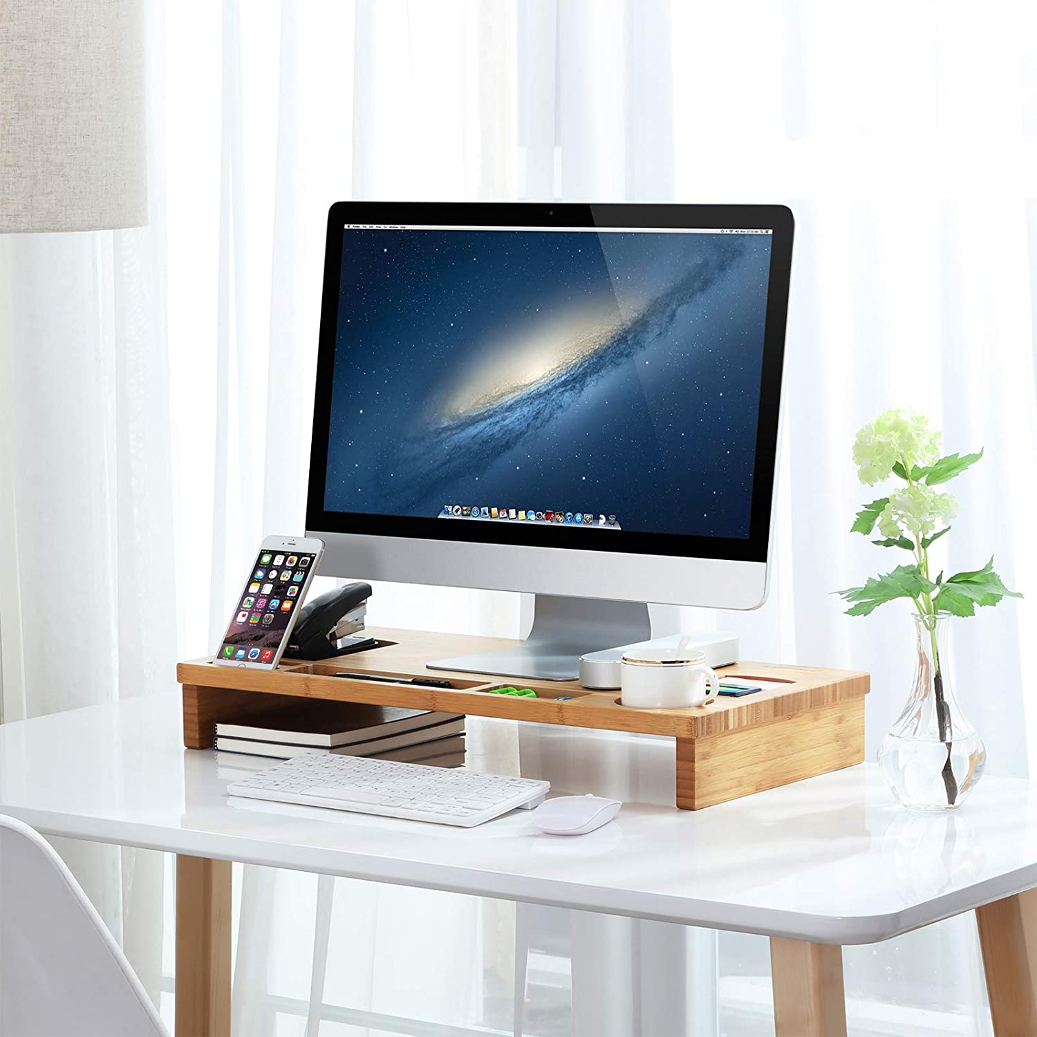 Stalak za monitor, stolni organizator od bambusa, 60 x 30,2 x 8,5 cm | SONGMICS-vitahome.hr