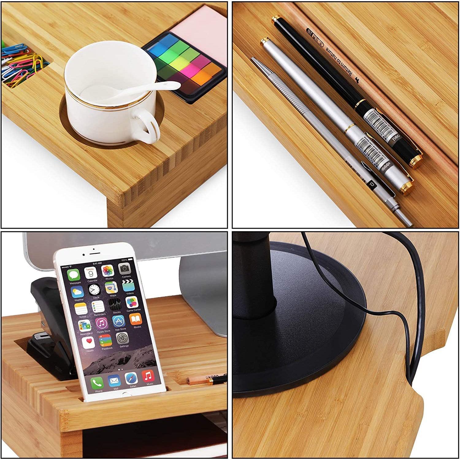 Stalak za monitor, stolni organizator od bambusa, 60 x 30,2 x 8,5 cm | SONGMICS-vitahome.hr