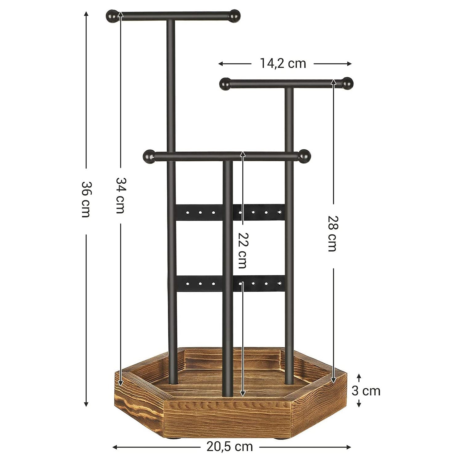 Stalak za nakit, od metala i drveta, 20,5 x 18 x 36 cm, boje drveta i crni | SONGMICS-vitahome.hr