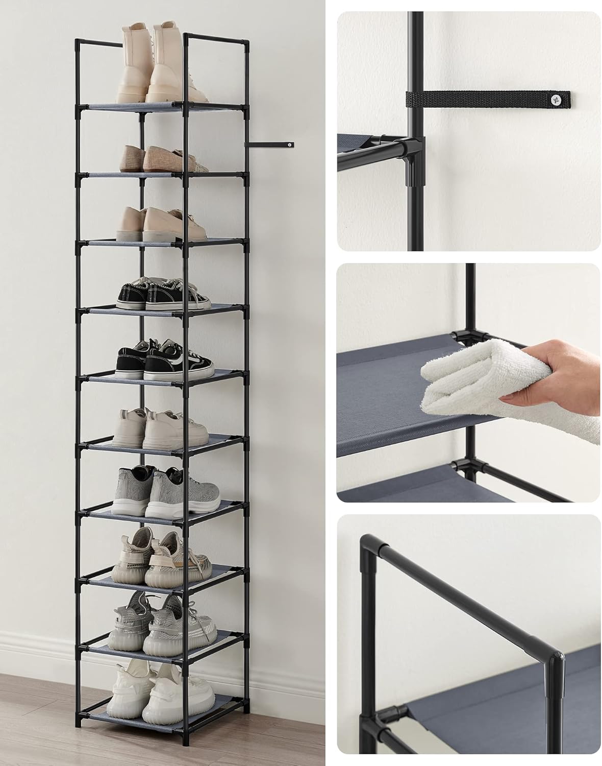Stalak za obuću na 10 razina, metalni okvir, 33 x 33 x 173 cm, sivi | SONGMICS-SONGMICS-Vita Home