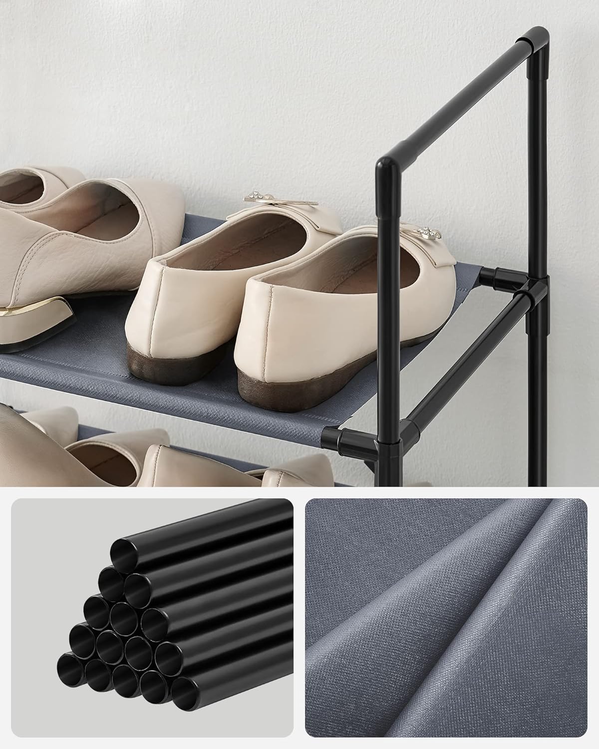 Stalak za obuću na 10 razina, metalni okvir, 33 x 33 x 173 cm, sivi | SONGMICS-SONGMICS-Vita Home