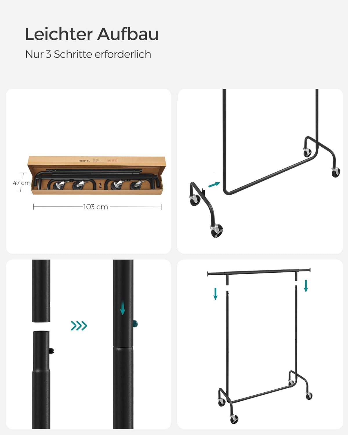 Stalak za odjeću, 45 x (110-150) x 163 cm, mat crne boje | SONGMICS-SONGMICS-Vita Home