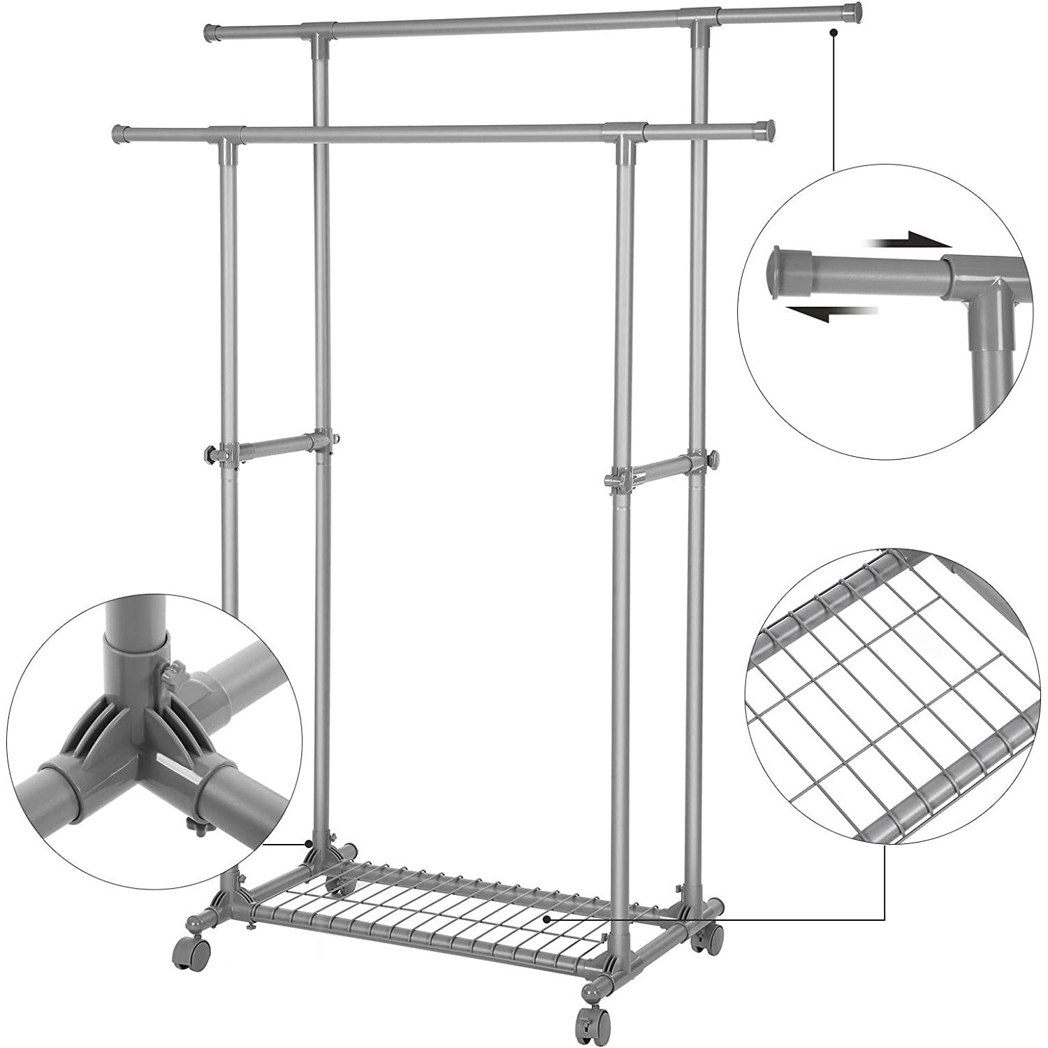 Stalak za odjeću, Dvostruka šipka za odjeću može se produžiti od 87 do 150 cm | SONGMICS-vitahome.hr