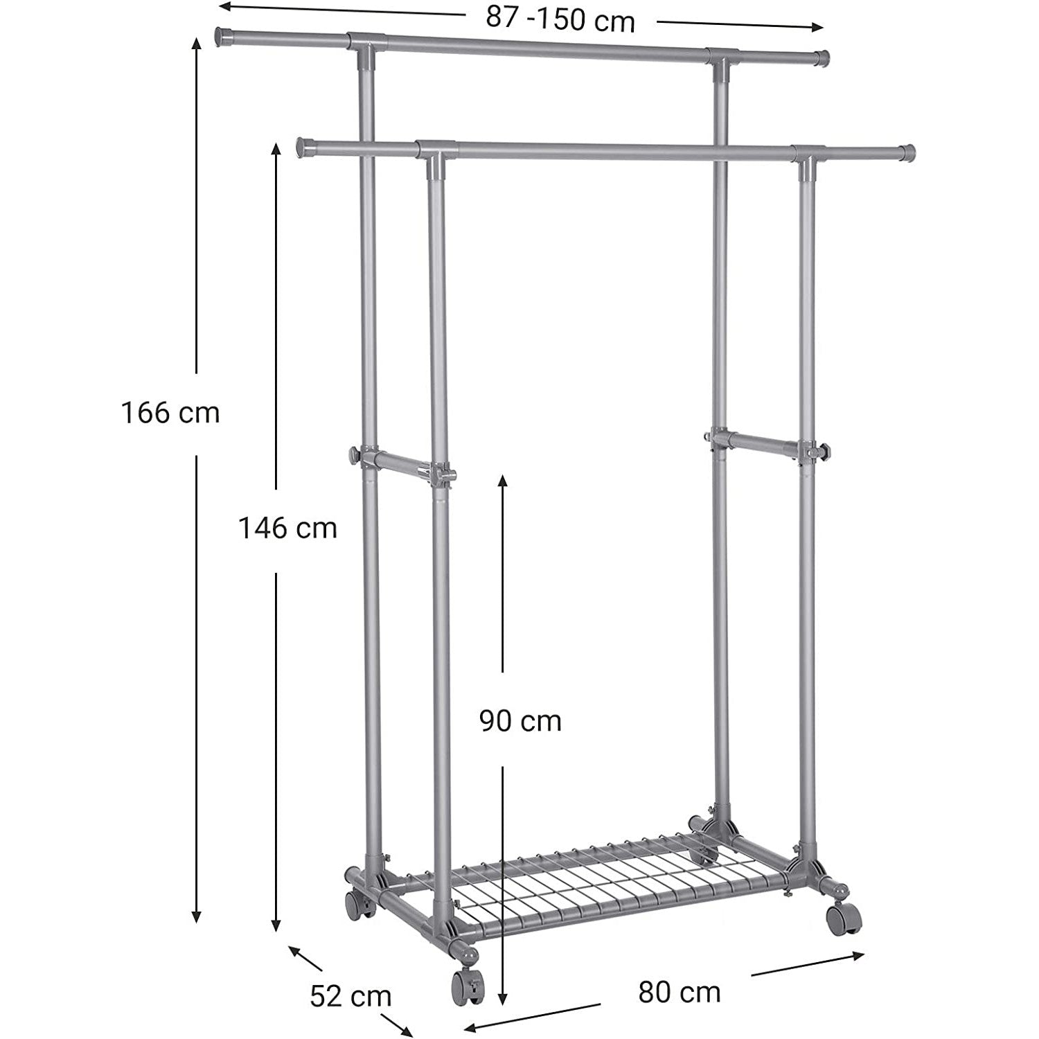Stalak za odjeću, Dvostruka šipka za odjeću može se produžiti od 87 do 150 cm | SONGMICS-vitahome.hr
